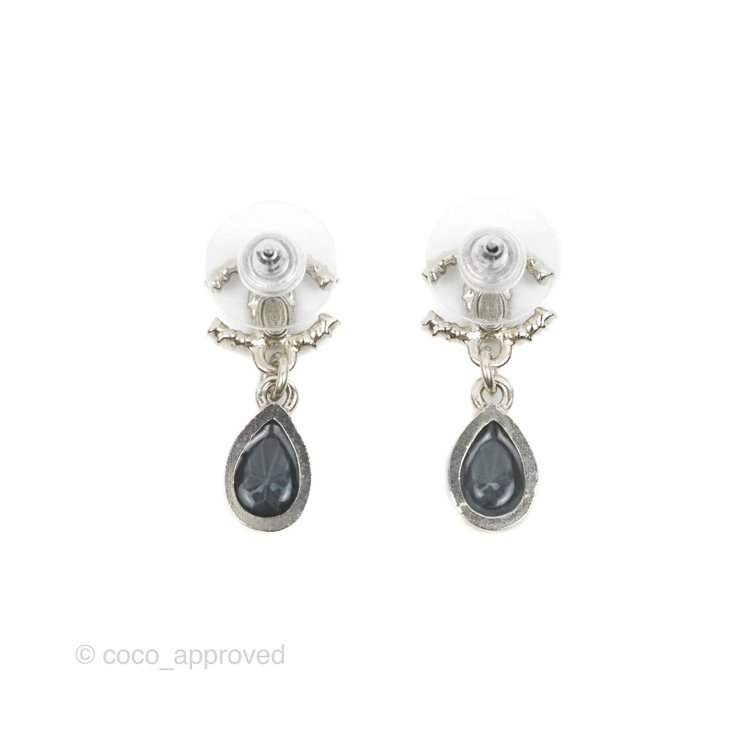 Chanel CC Tear Resin Drop Earrings Silver Hardware 20K