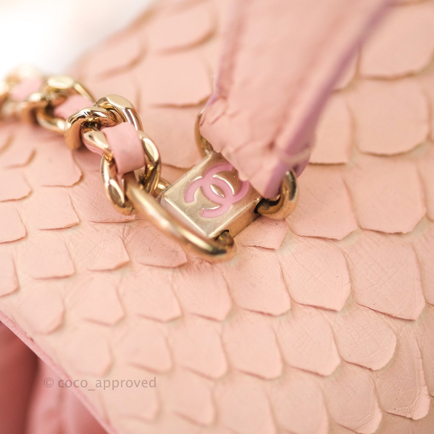Chanel Small Handle Flap Bag Pink Python Gold Hardware
