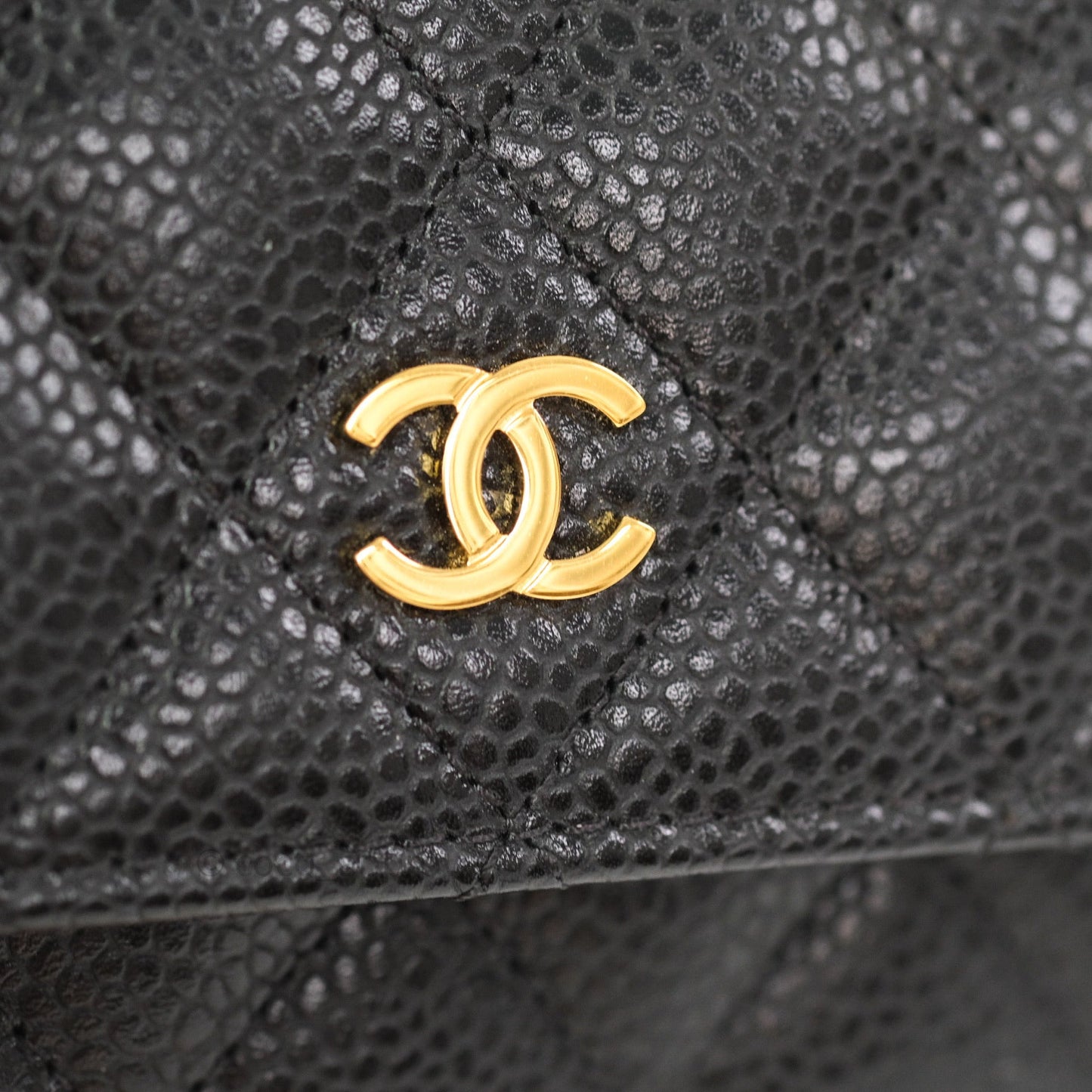 Chanel Card Holder Snap Button Black Caviar Gold Hardware
