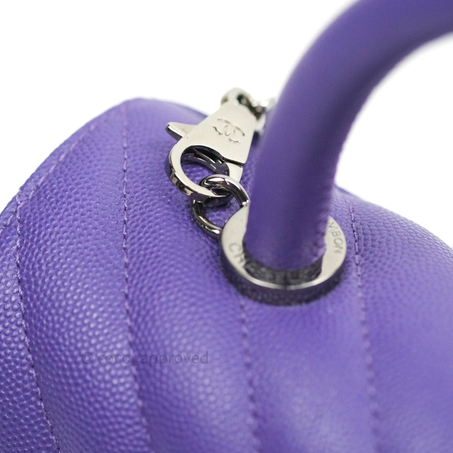 Chanel Mini Coco Handle Chevron Purple Caviar Quilted Dark Silver Hardware