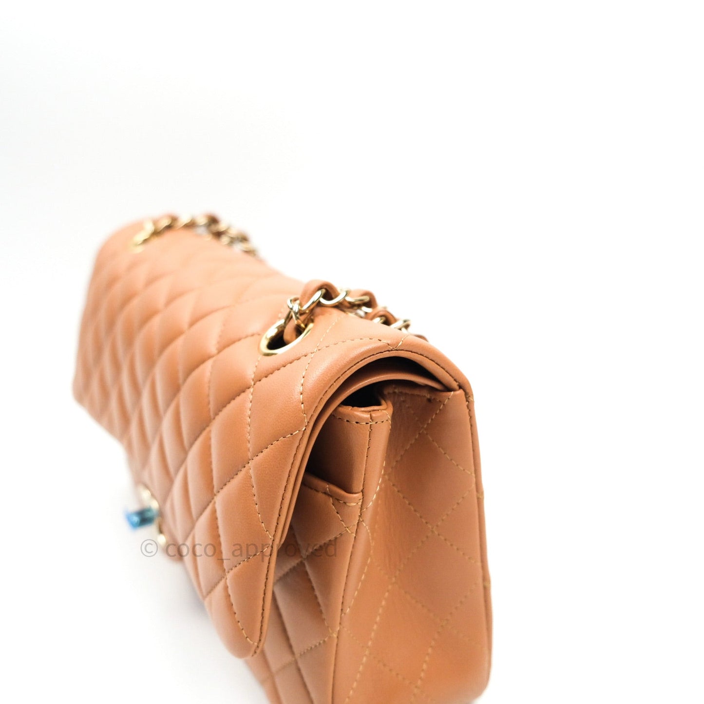Chanel Classic M/L Medium Flap Quilted Dark Beige Caramel Lambskin Gold Hardware 21P