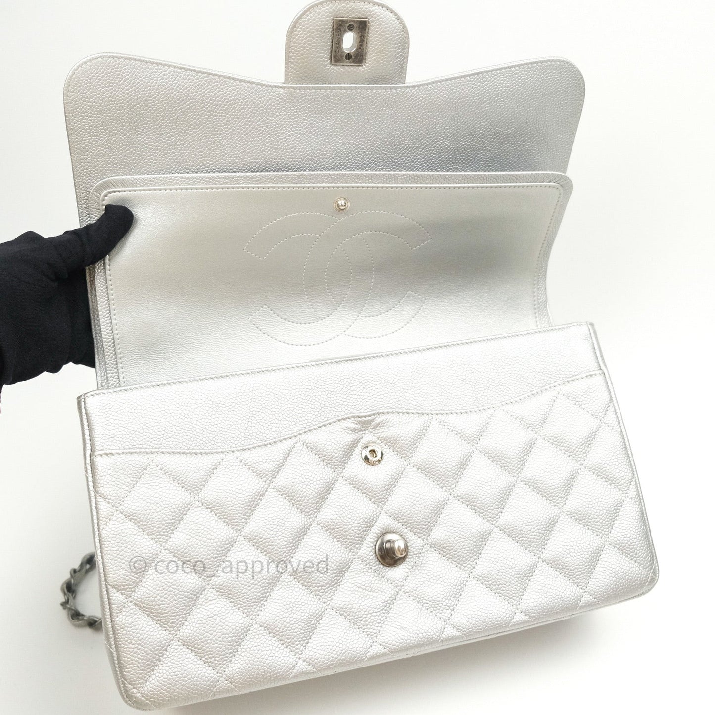 Chanel Jumbo Double Flap Silver Caviar Ruthenium Hardware⁣⁣