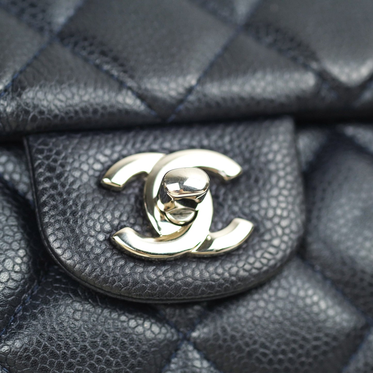 Chanel Quilted Clutch with Chain Dark Navy Caviar Silver Hardware
