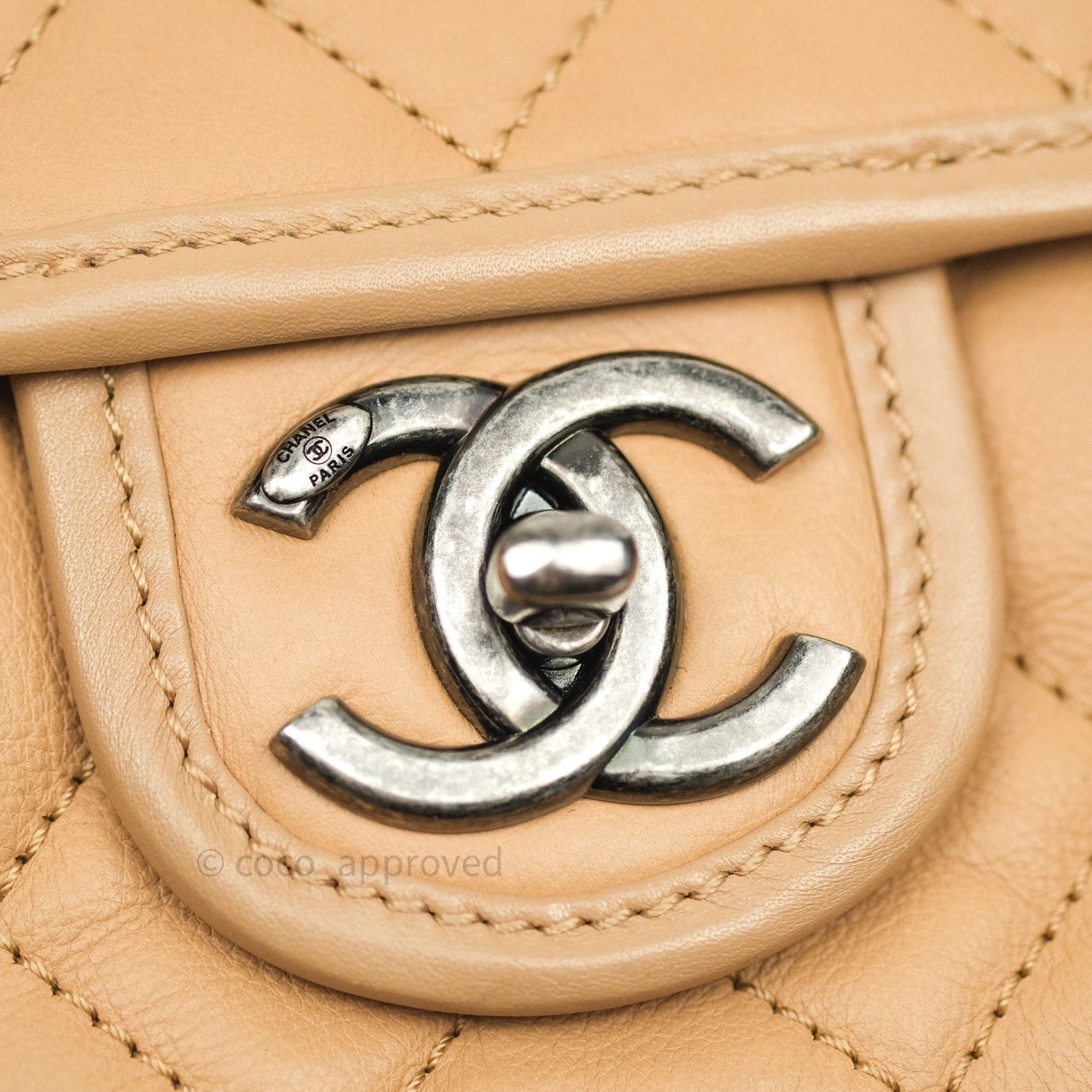 Chanel French Riviera Medium Flap Dark Beige Grained Calfskin Ruthenium Hardware