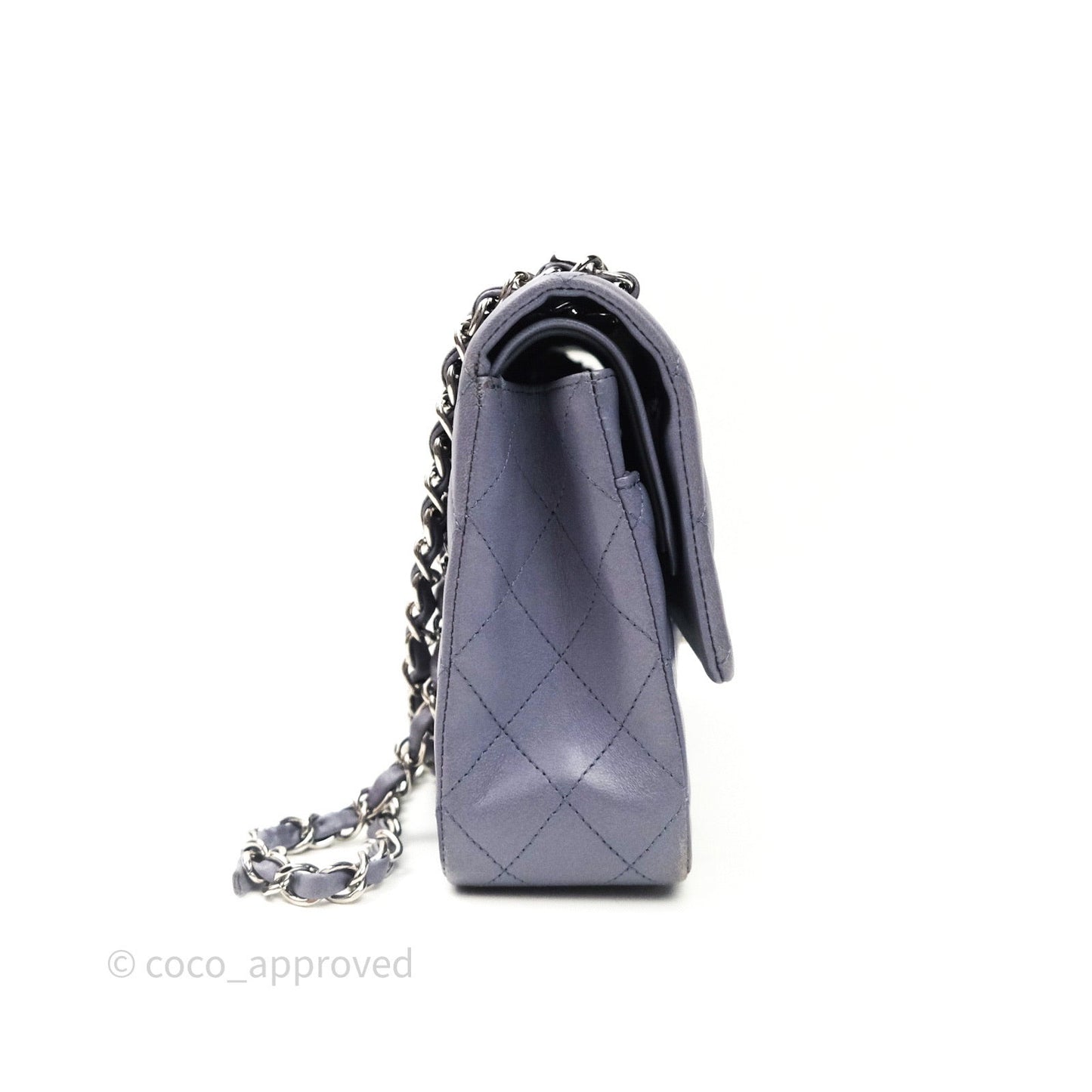 Chanel Classic M/L Medium Double Flap Lavender Blue Silver Hardware