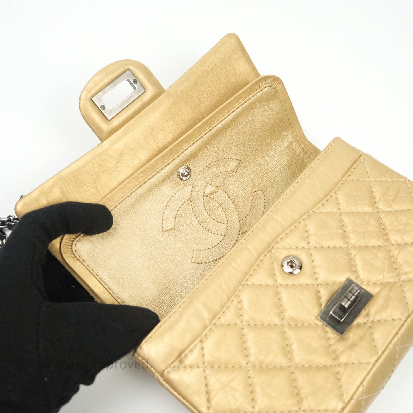 Chanel Mini Reissue 224 Gold Aged Calfskin Ruthenium Hardware
