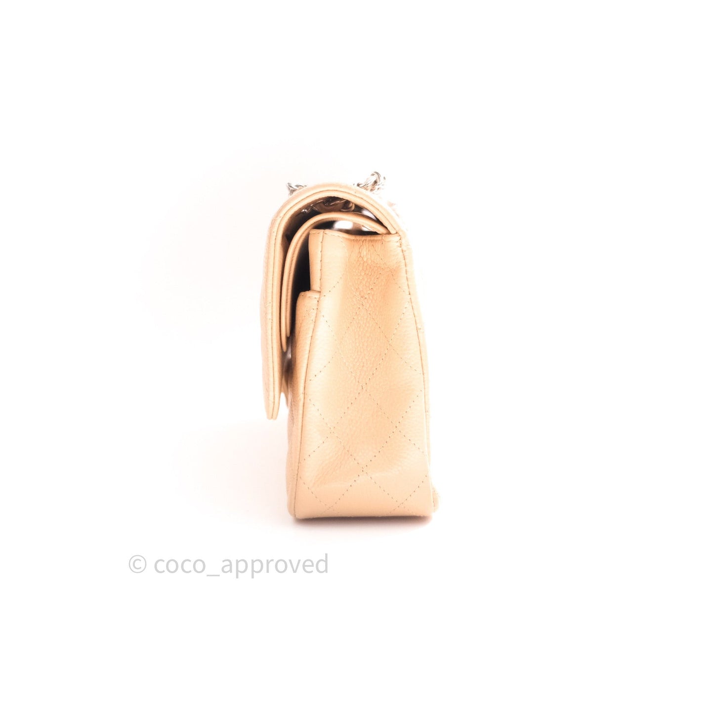 Chanel Quilted M/L Medium Double Flap Beige Clair Caviar Silver Hardware