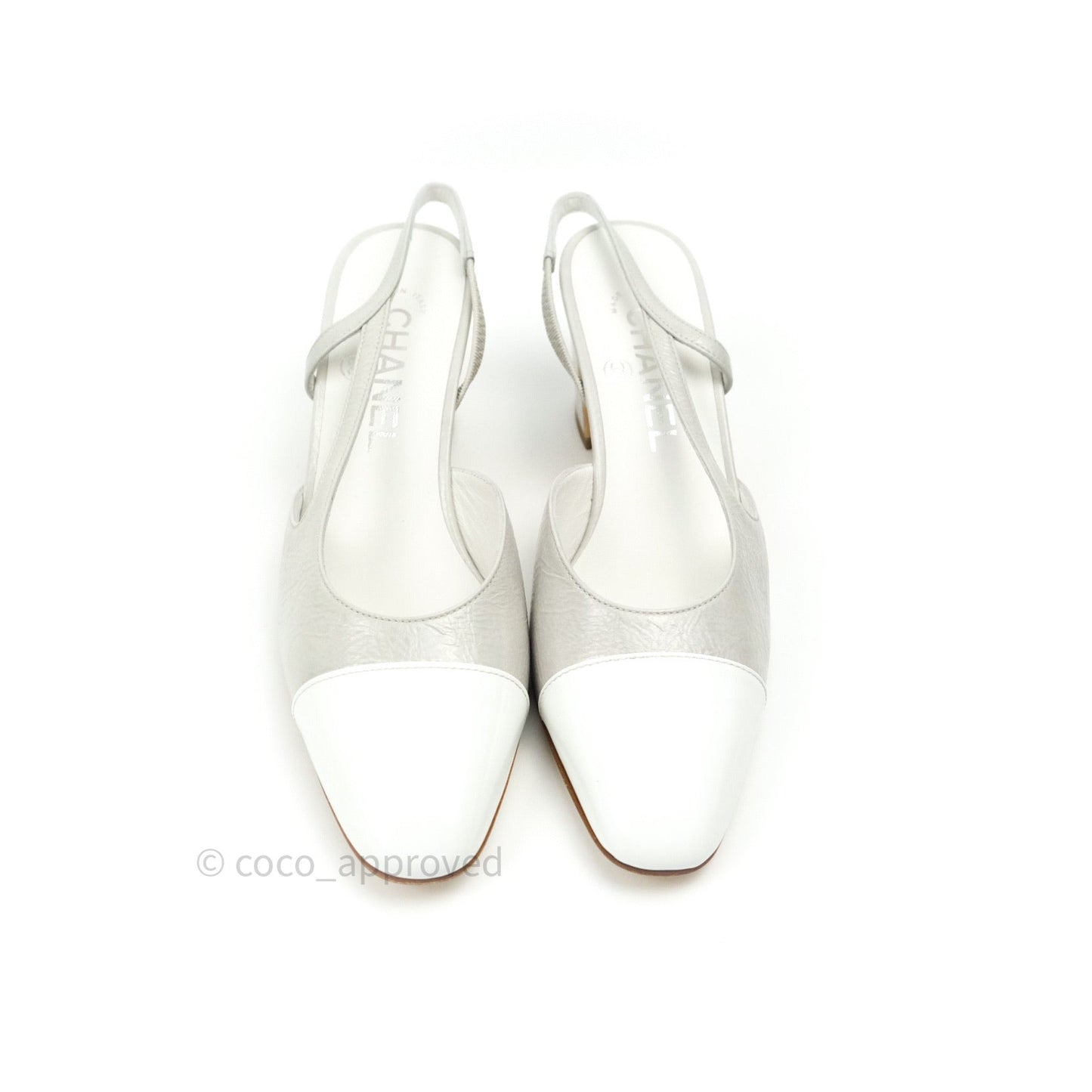Chanel Classic Slingback Grey and White Calfskin Size 36.5C