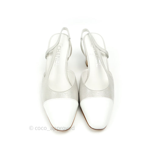 Chanel Classic Slingback Grey and White Calfskin Size 36.5C