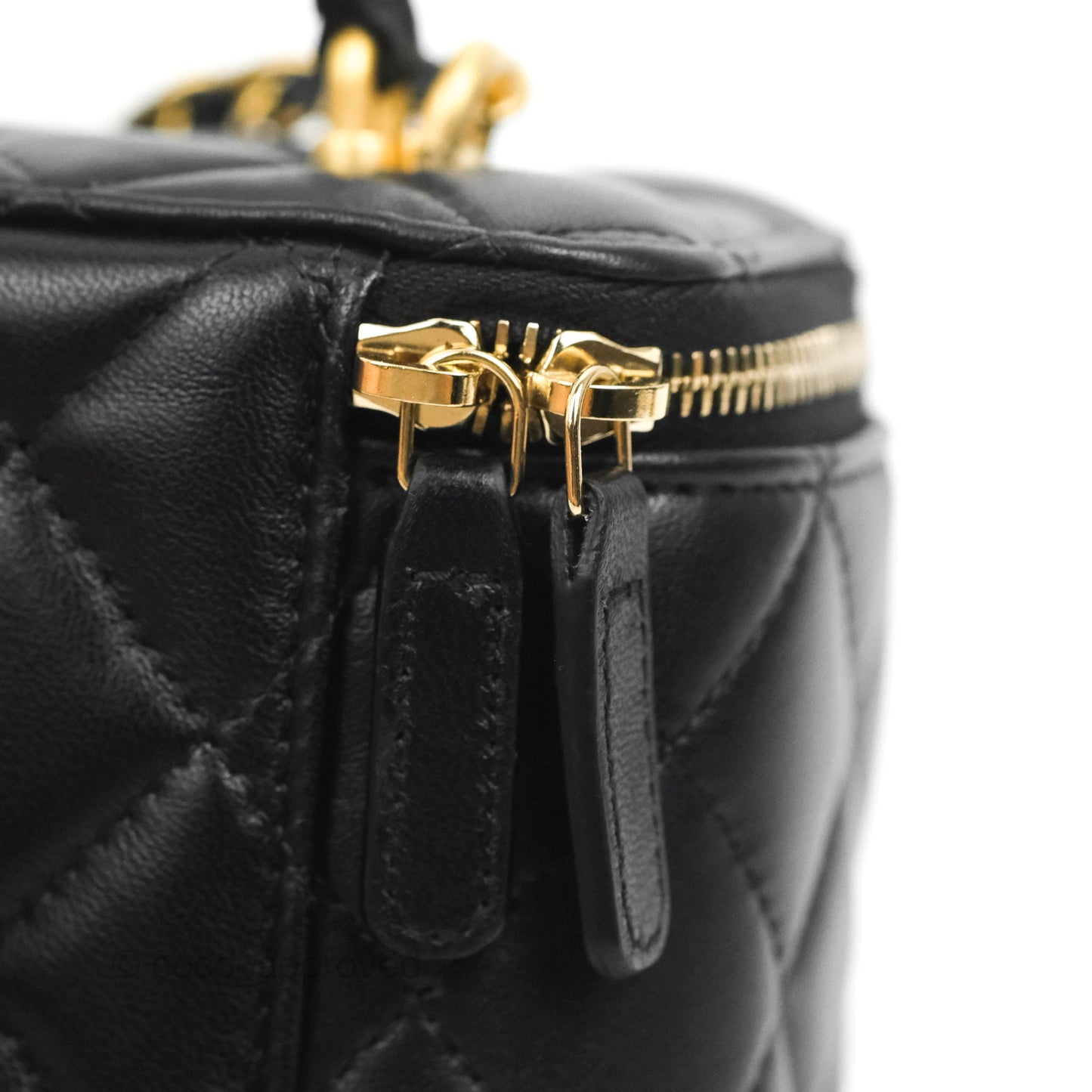 Chanel Vanity Rectangular Metal Top Handle Black Lambskin Aged Gold Hardware 22B