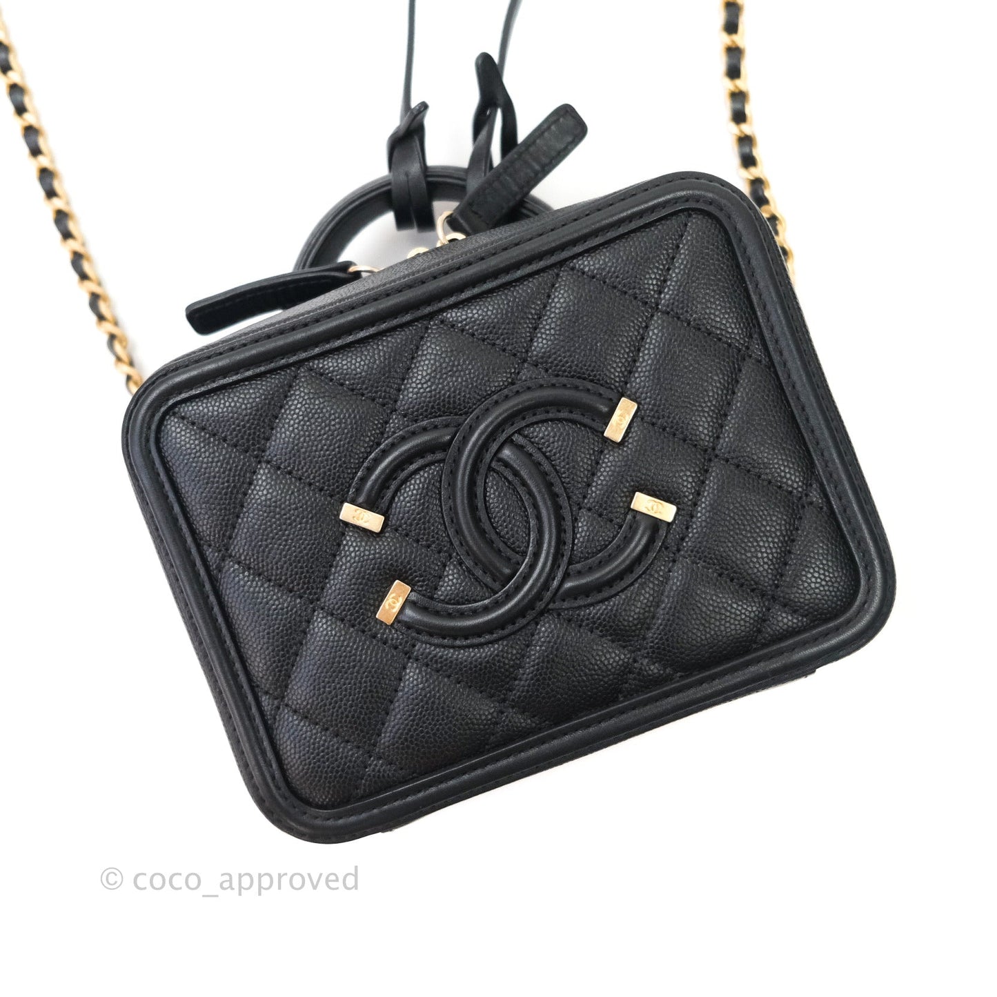 Chanel Quilted Small CC Filigree Vanity Case Black Caviar