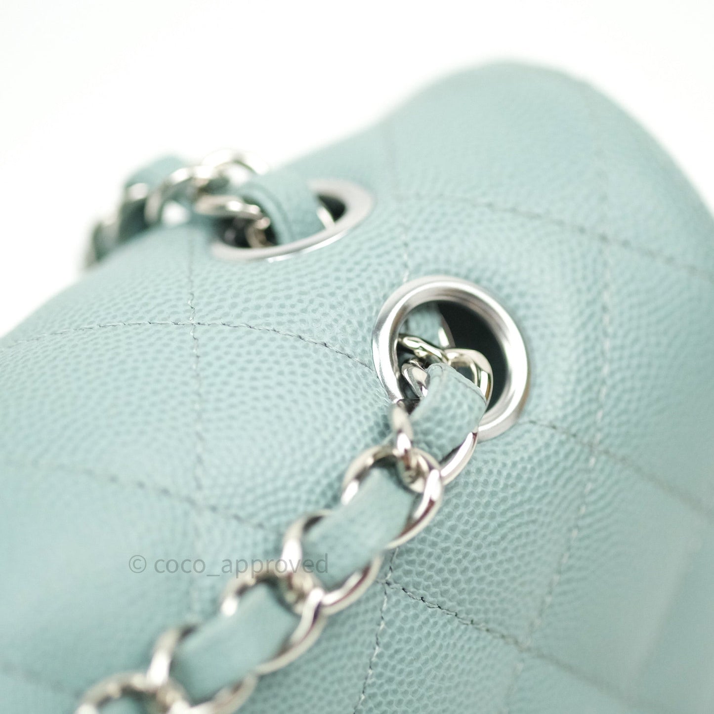 Chanel Classic M/L Medium Double Flap Bag Light Blue Caviar Silver Hardware 18C