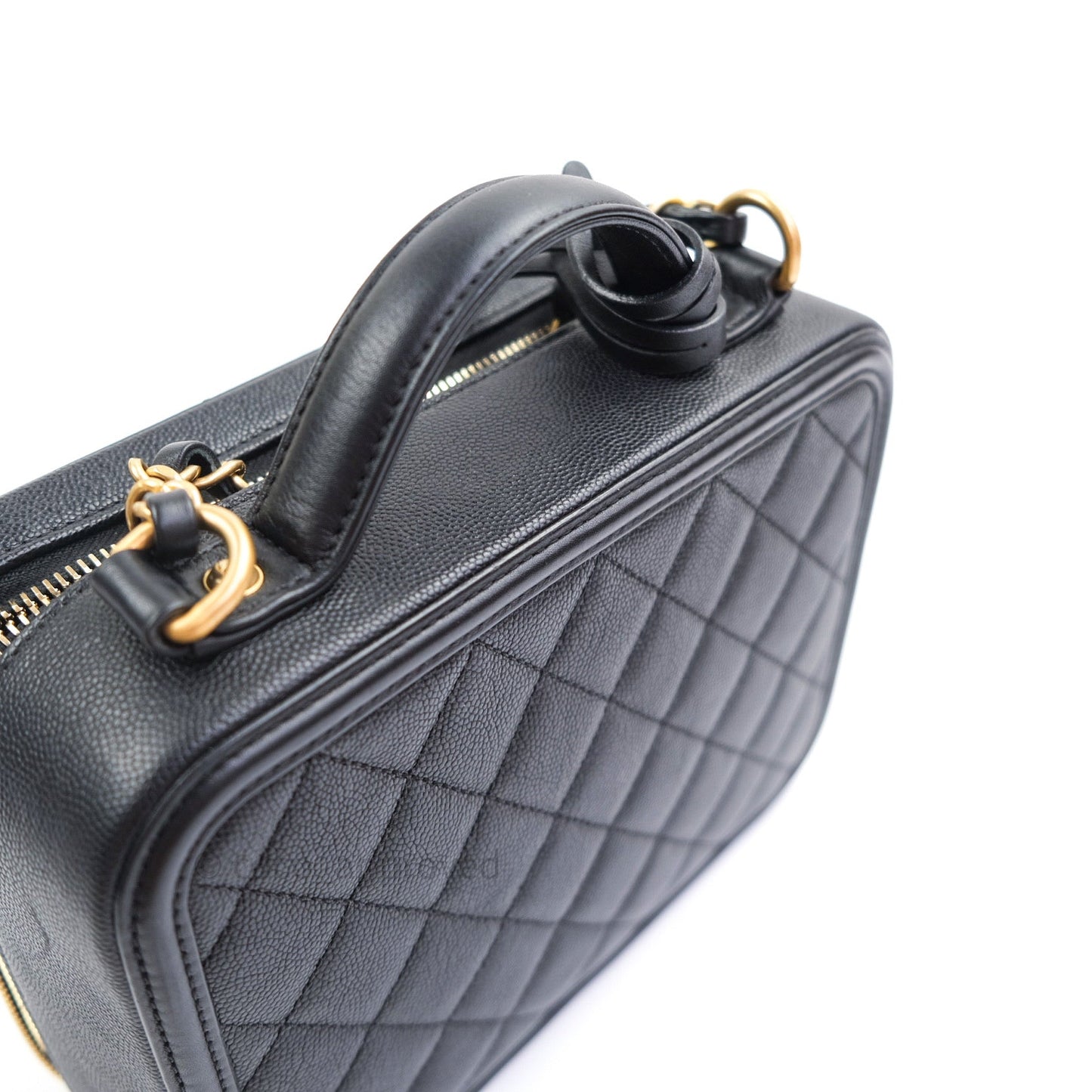 Chanel Quilted Medium CC Filigree Vanity Case Black Caviar Gold Hardware