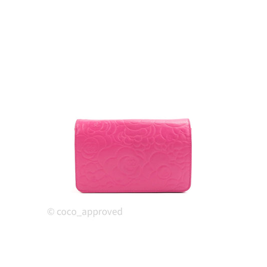 Chanel Camellia Wallet on Chain WOC Pink Lambskin Gold Hardware