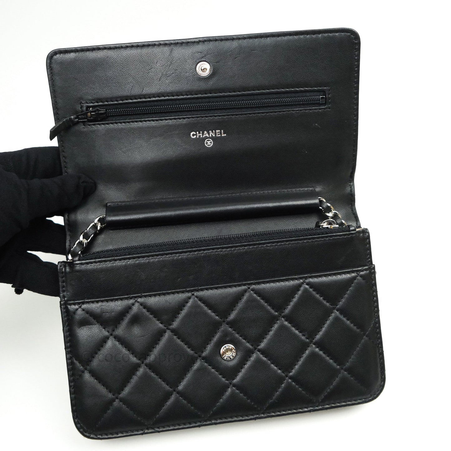Chanel Quilted Wallet on Chain WOC Black Lambskin Beige Hardware