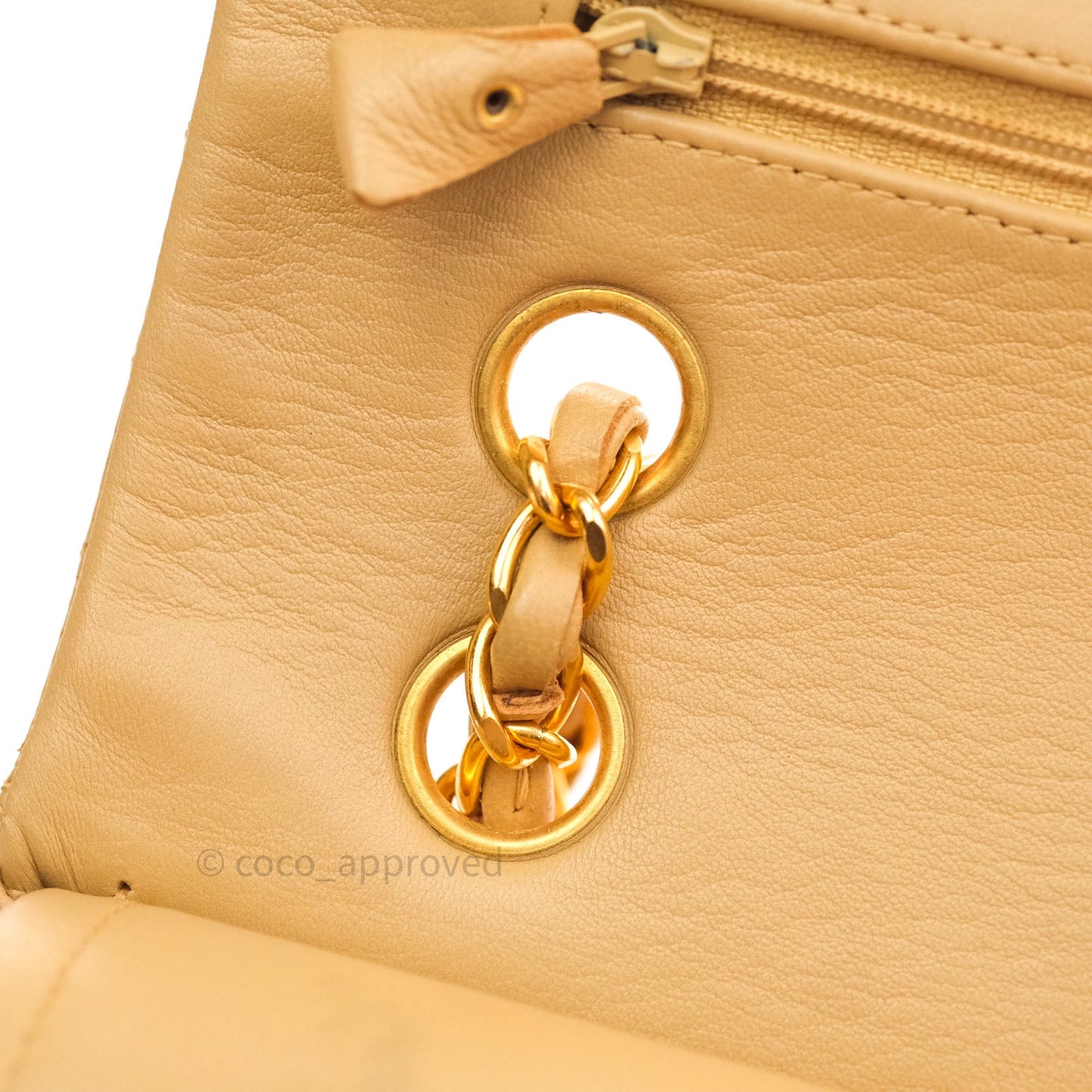 Chanel Vintage M/L Medium Double Flap Bag Beige Lambskin 24K Gold Hardware