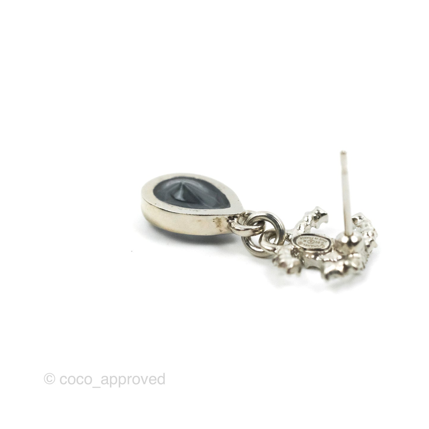 Chanel CC Tear Resin Drop Earrings Silver Hardware 20K