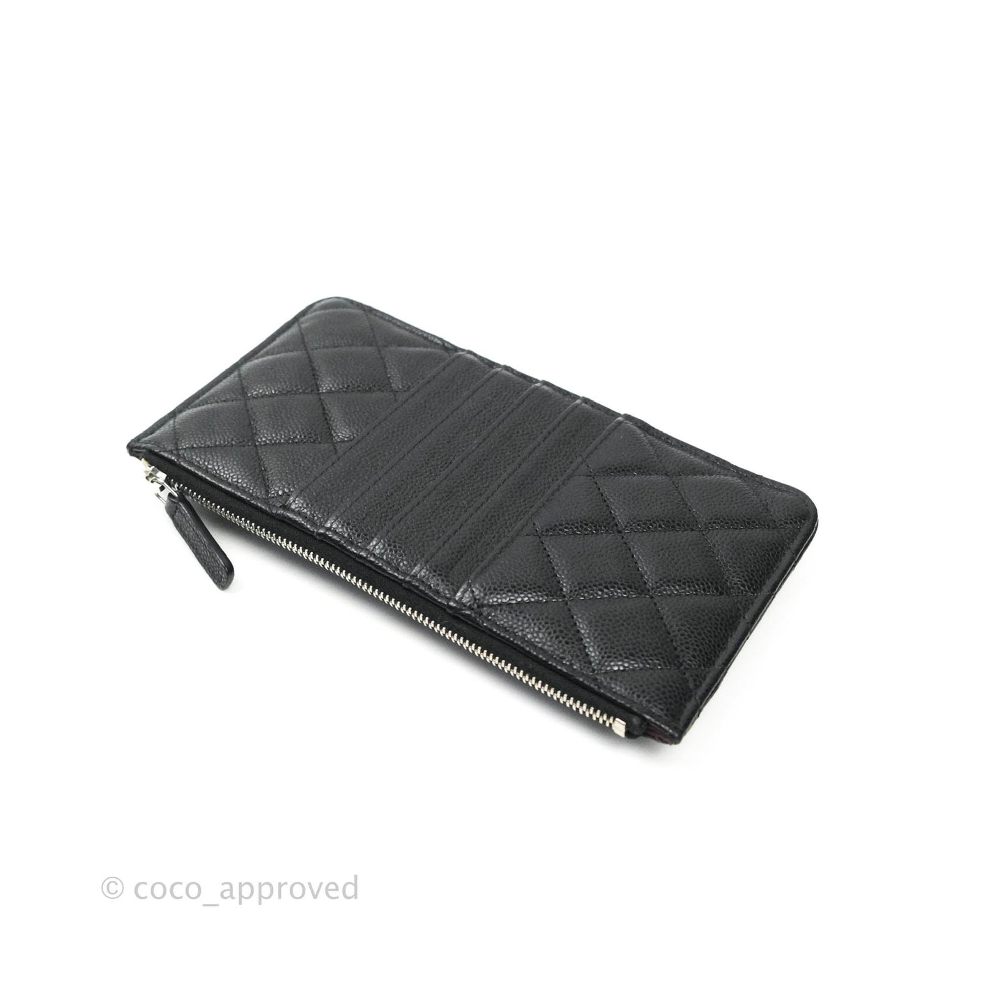 Chanel Classic Flat Black Caviar Wallet Pouch Silver Hardware