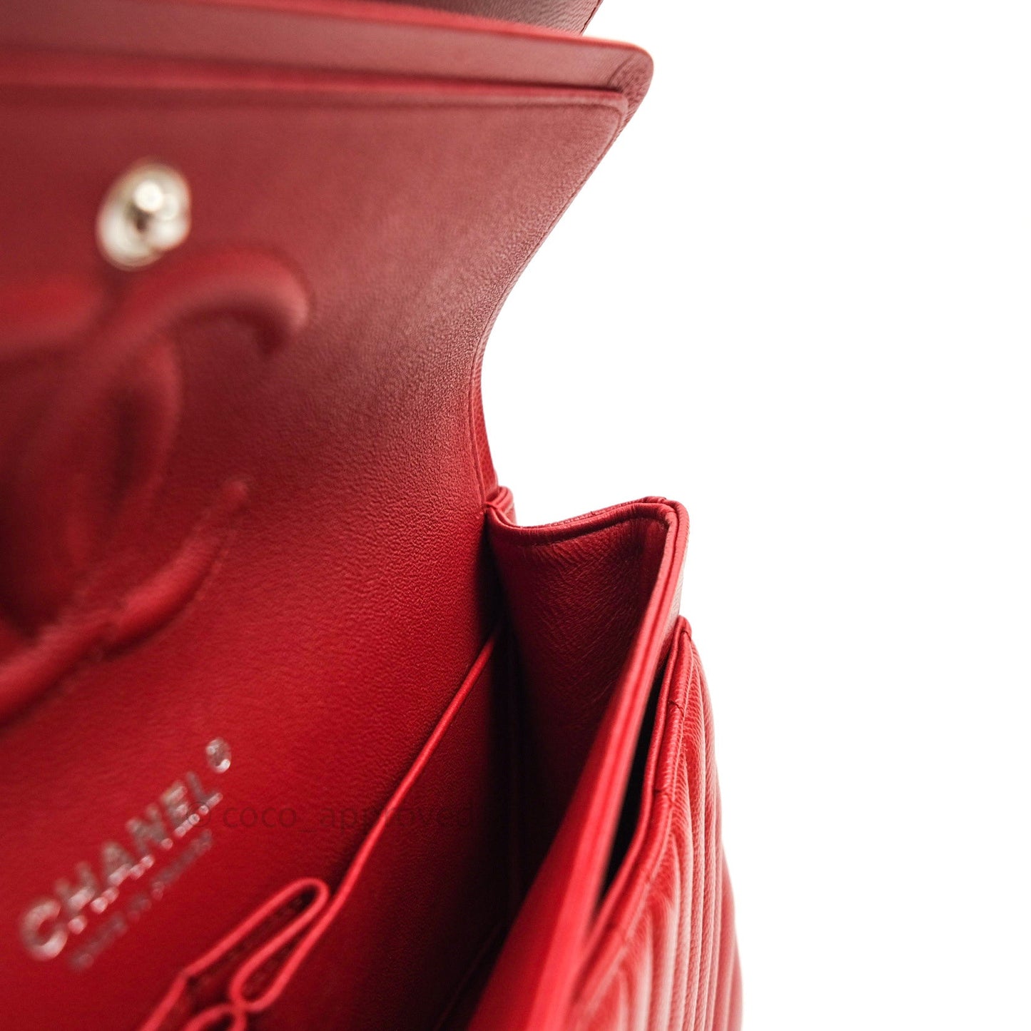 Chanel Quilted M/L Medium Double Flap Red Caviar Silver Hardware 16S