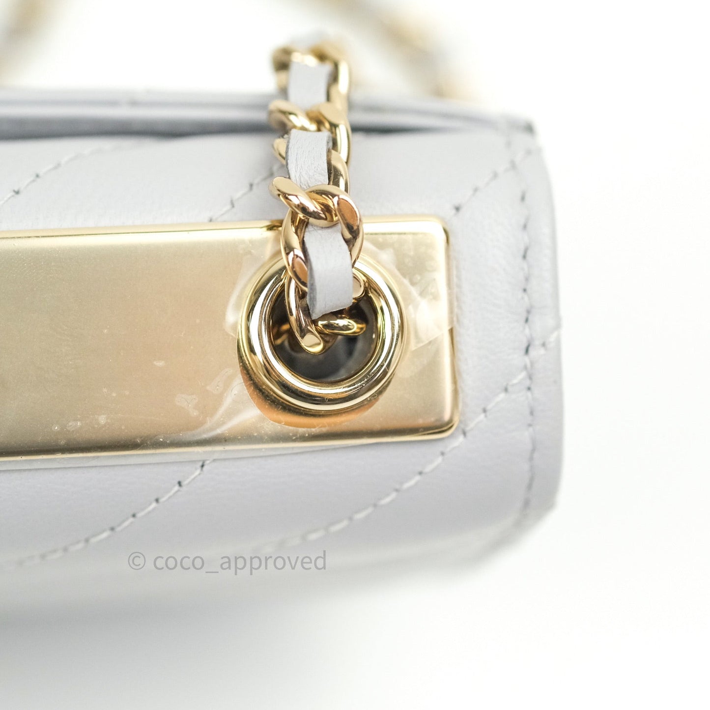 Chanel Mini Trendy CC Wallet On Chain WOC Lambskin Chevron Grey Gold Hardware
