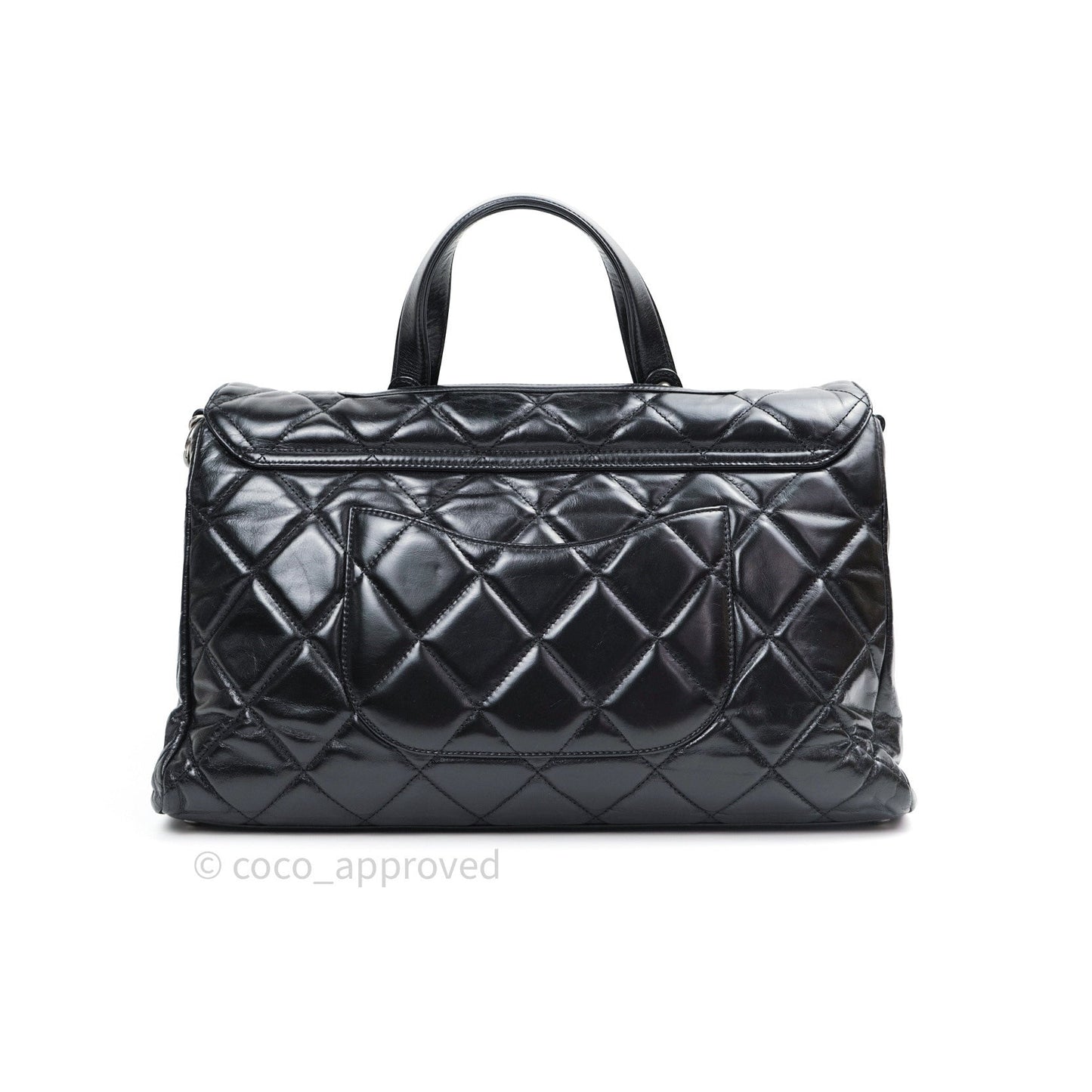 Chanel Boy Glazed Calfskin Tote Bag Black Ruthenium Hardware