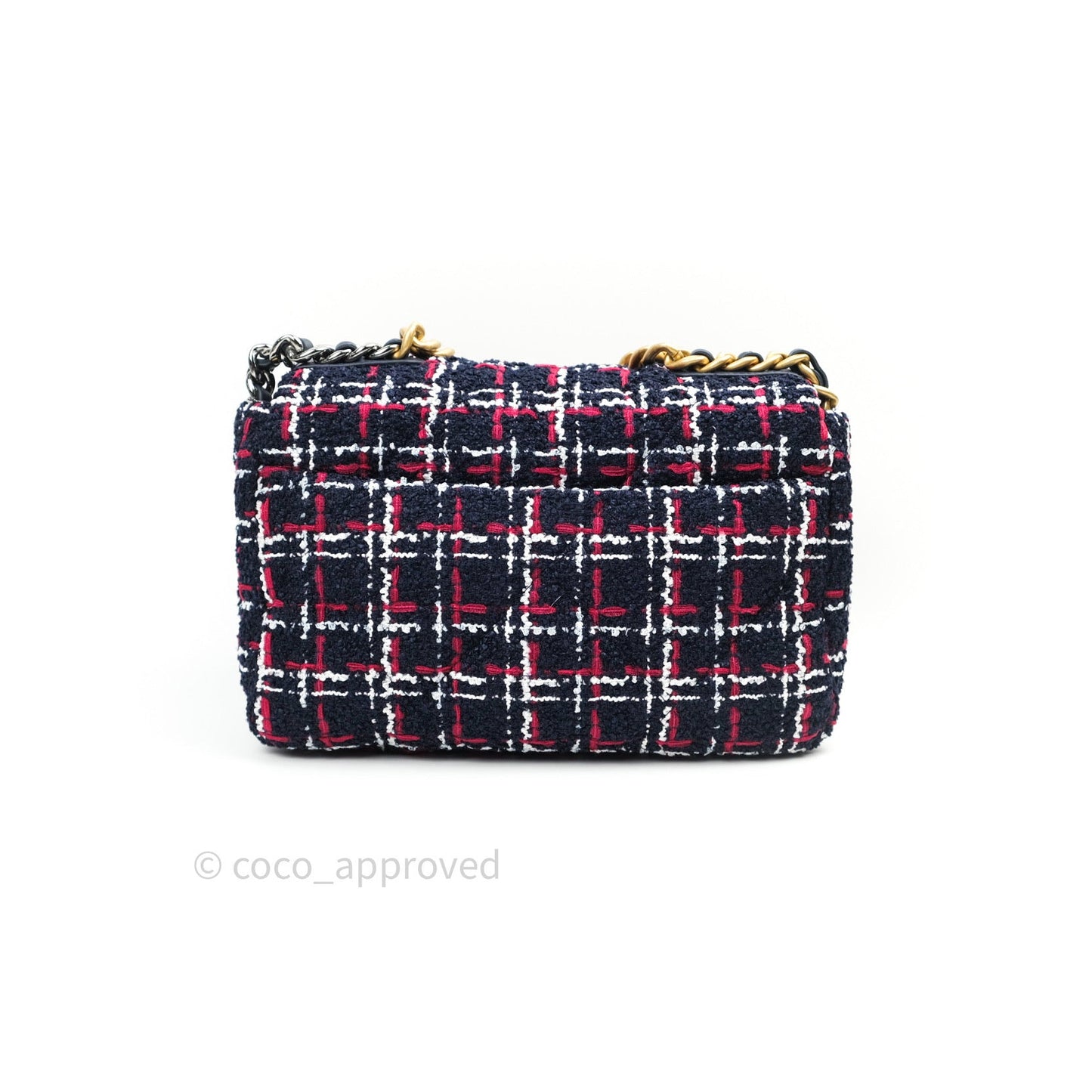 Chanel 19 Small Tweed Red Navy Mixed Hardware