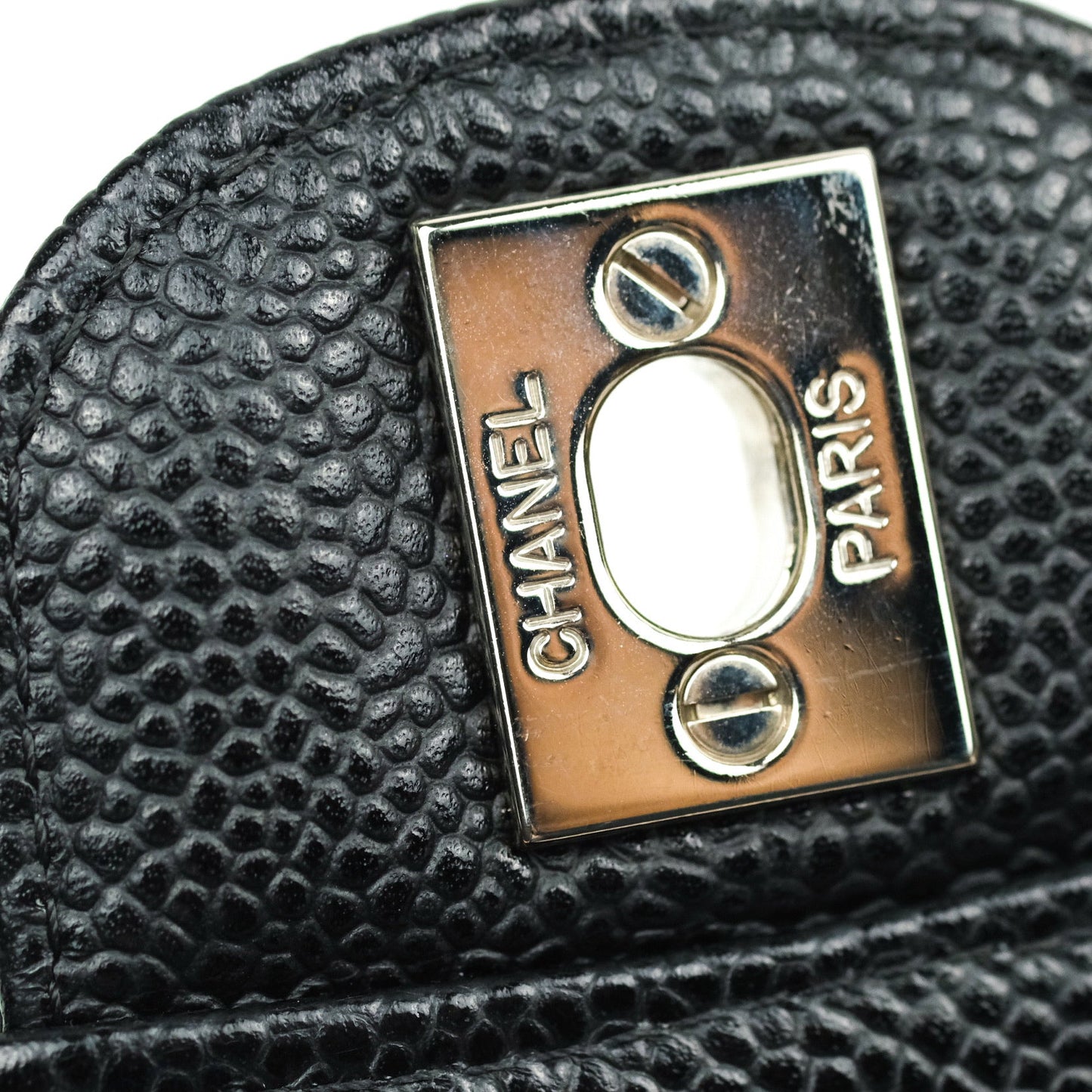Chanel Quilted M/L Medium Double Flap Bag Black Caviar Silver Hardware