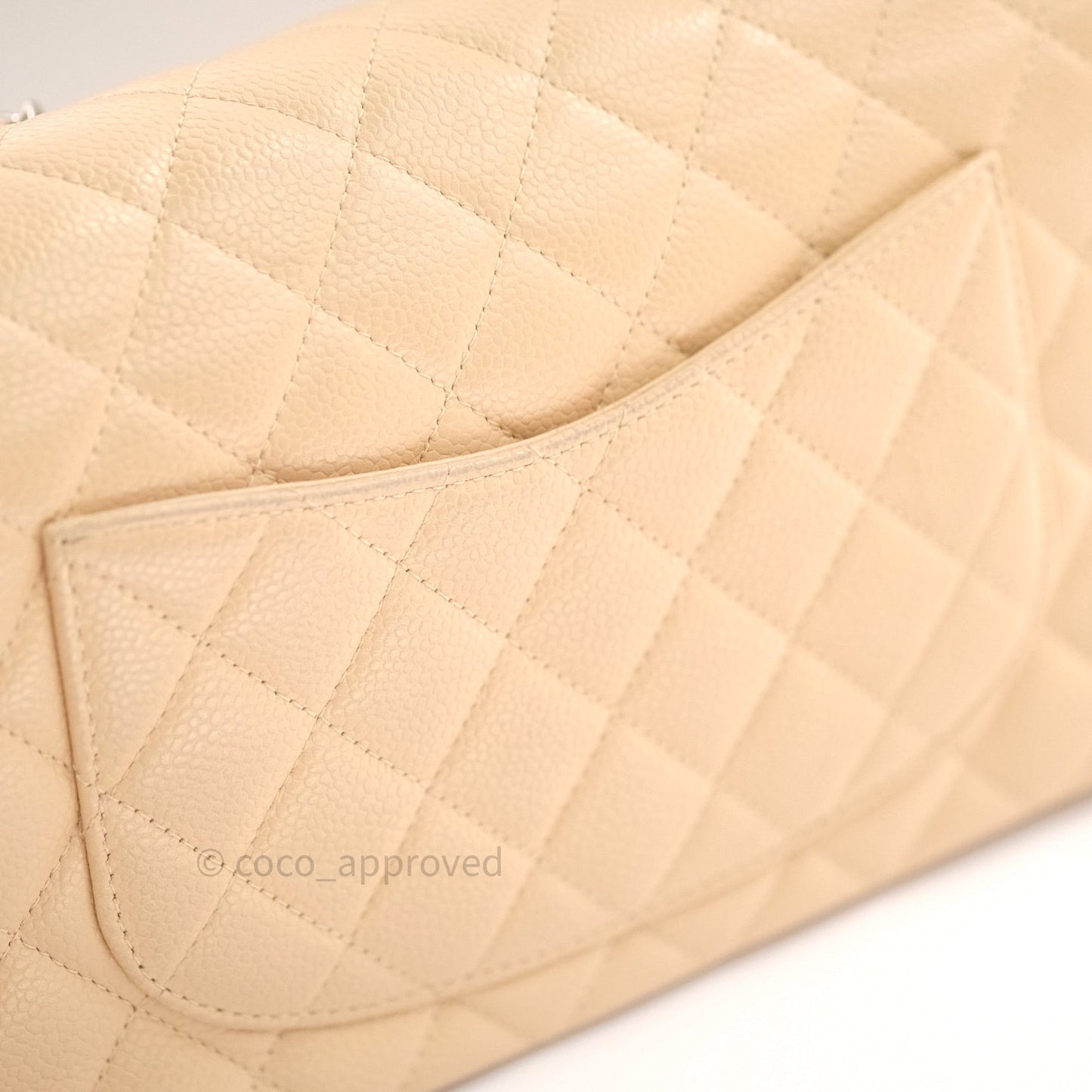 Chanel Quilted M/L Medium Double Flap Beige Clair Caviar Silver Hardware