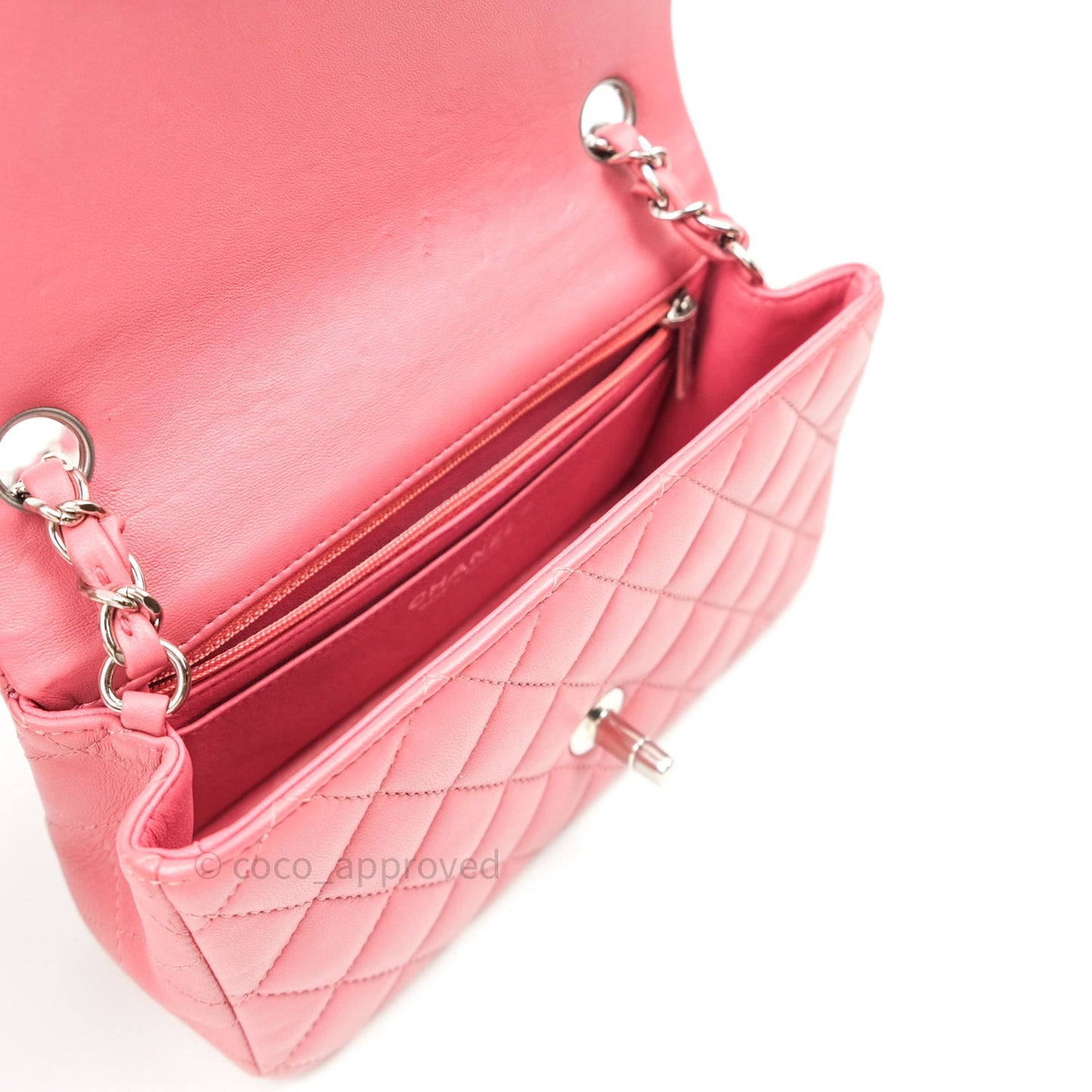 Chanel Quilted Mini Rectangular Pink Lambskin Silver Hardware