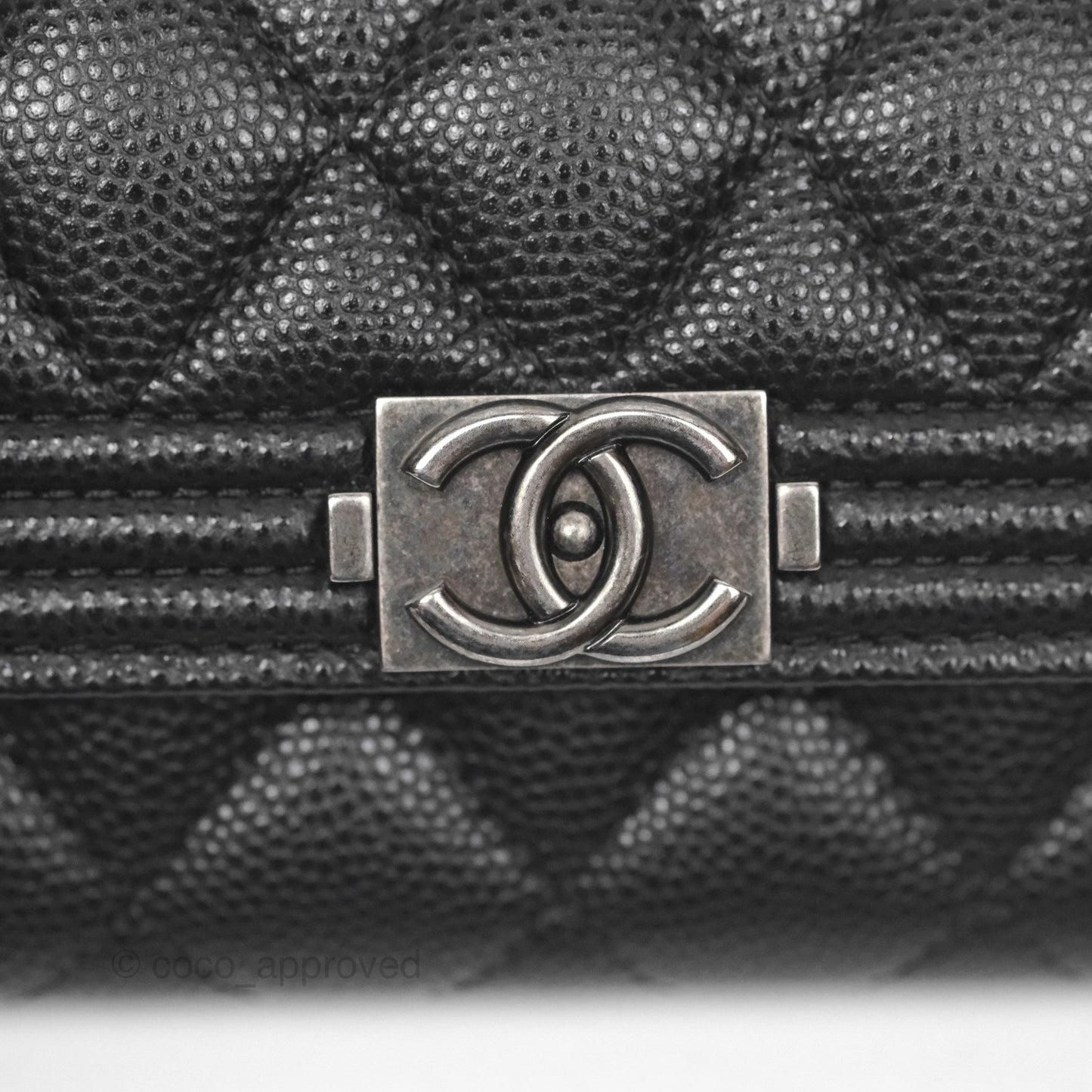 Chanel Quilted Boy Flap Card Holder Black Caviar Ruthenium Hardware