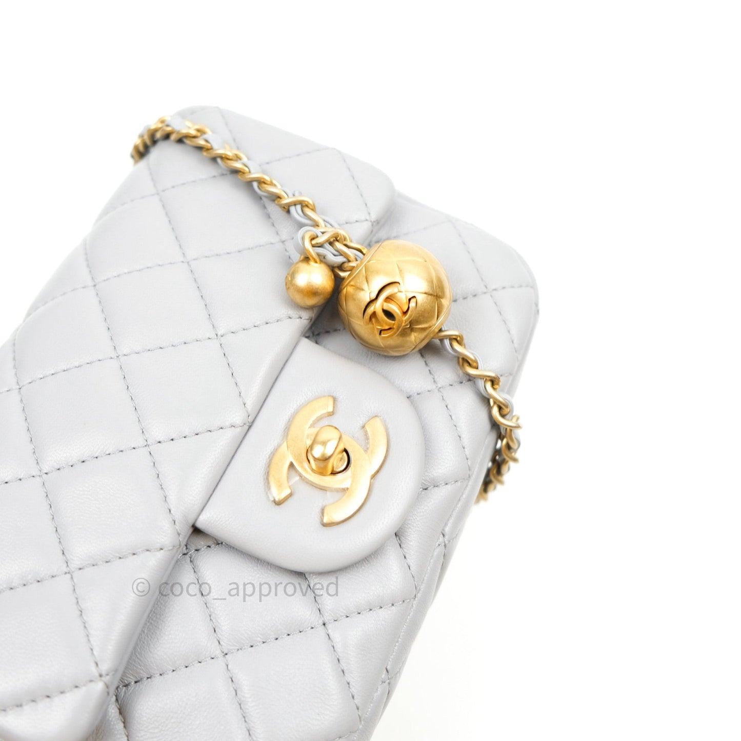 Chanel Mini Square Pearl Crush Quilted Grey Lambskin Gold Hardware