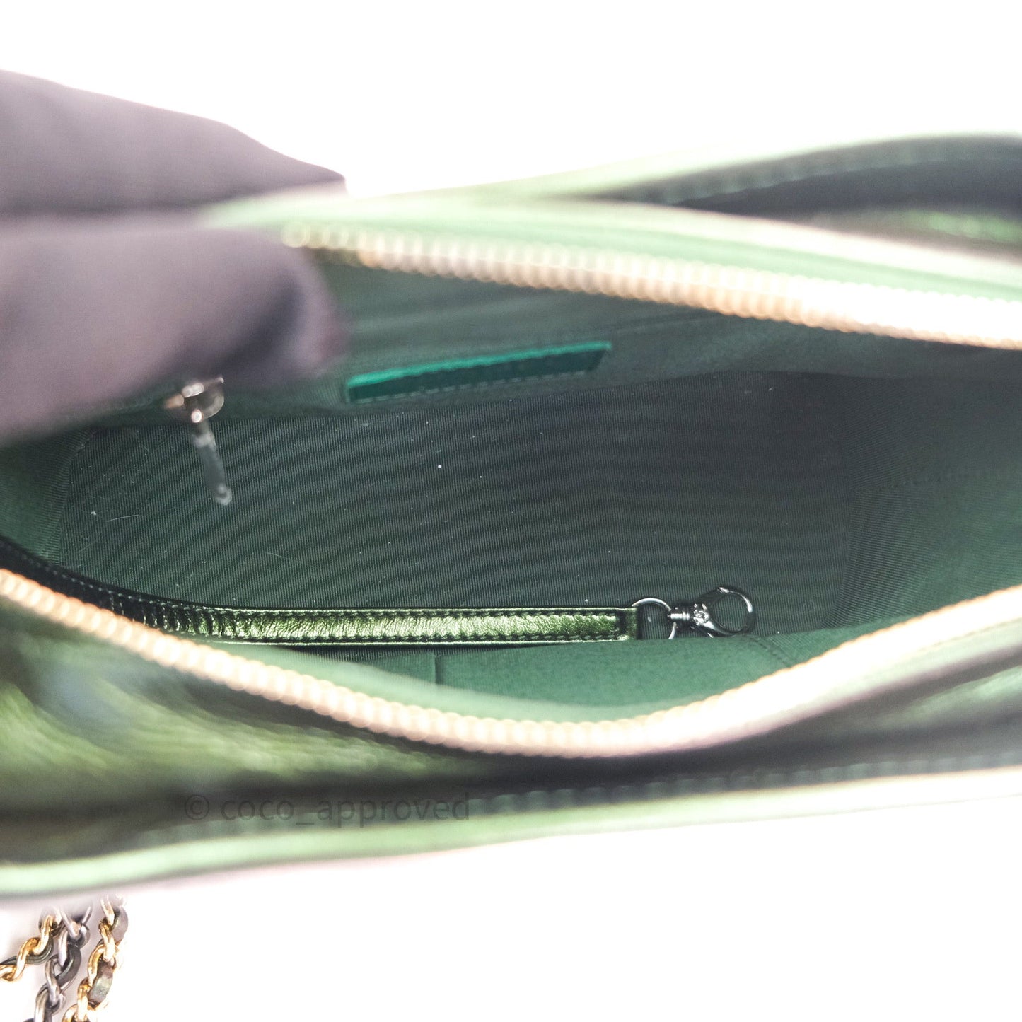 Chanel Calfskin Chevron Small Gabrielle Hobo Iridescent Green Mixed Hardware
