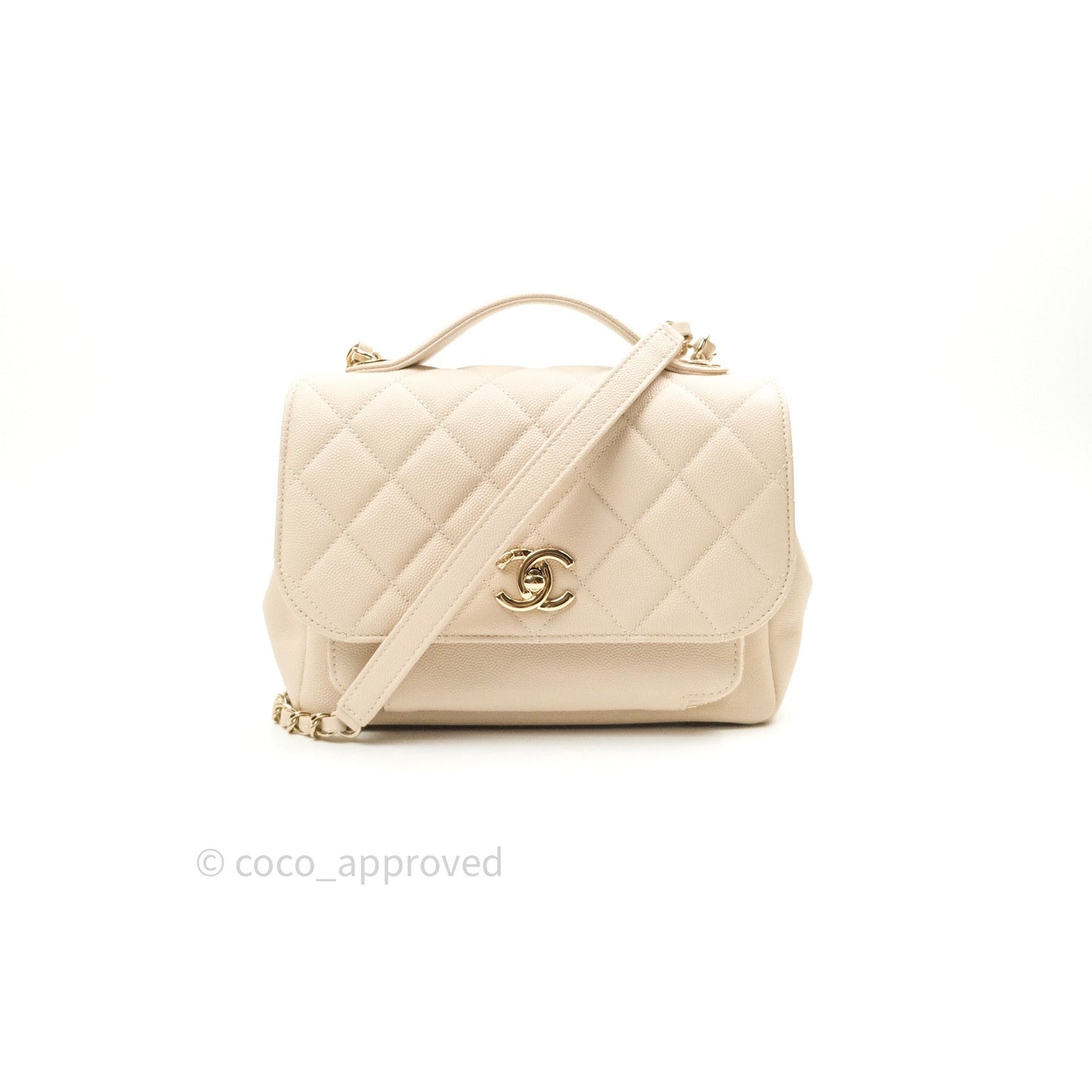 Chanel Quilted Medium Business Affinity Flap Beige Caviar Light Gold Hardware