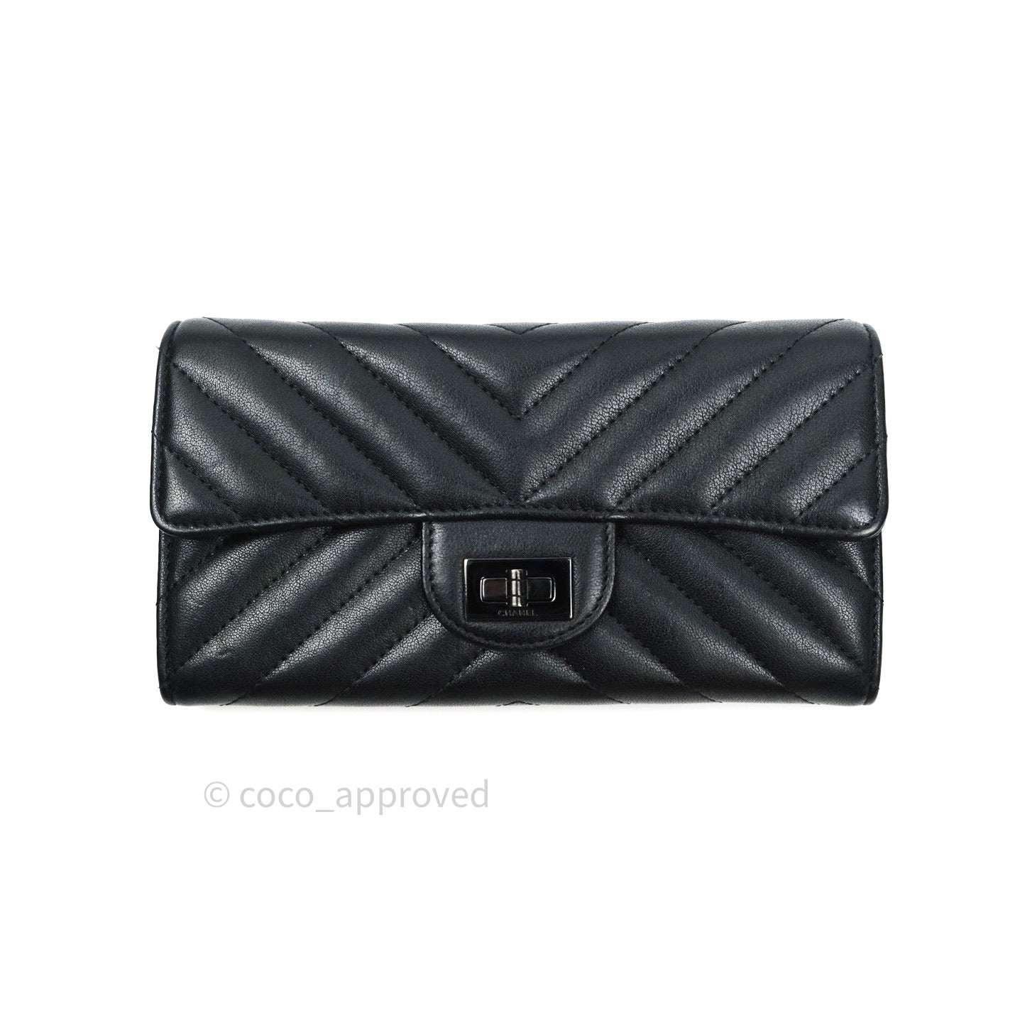 Chanel Chevron Sheepskin Reissue Large Flap Wallet So Black