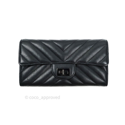 Chanel Chevron Sheepskin Reissue Large Flap Wallet So Black