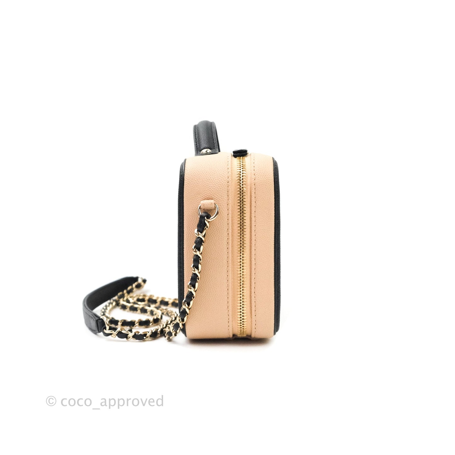 Chanel Quilted New Small CC Filigree Vanity Case Beige Caviar Gold Hardware