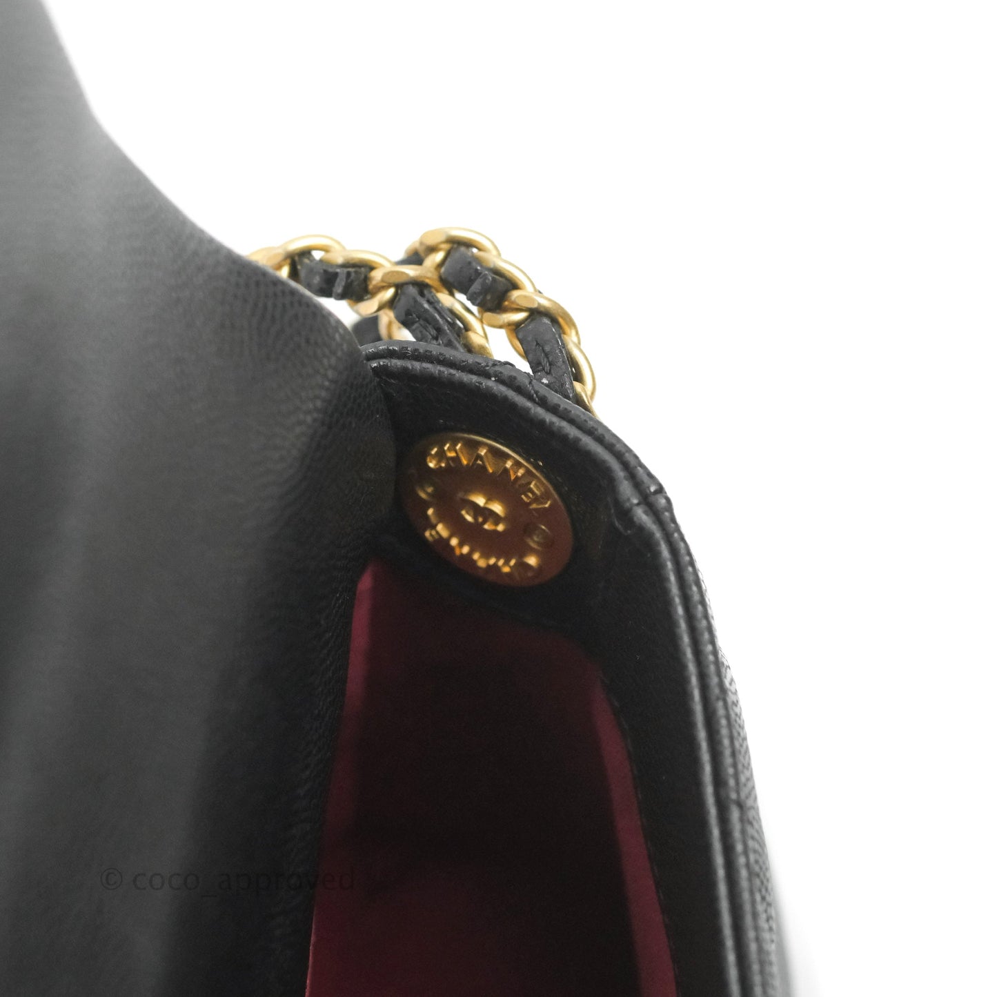 Chanel Small Flap with Coin Charm Black Caviar Aged Gold Hardware 22A