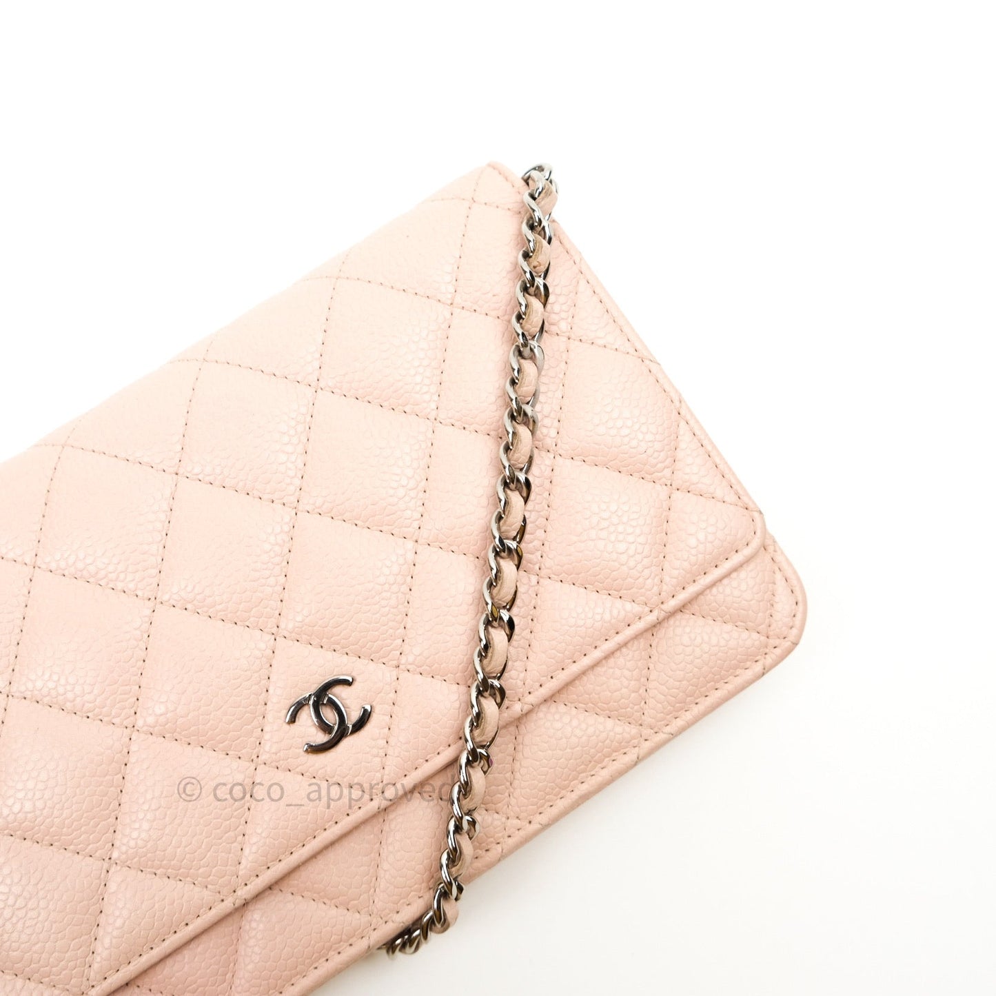 Chanel Quilted Wallet on Chain WOC Baby Pink Caviar Silver Hardware