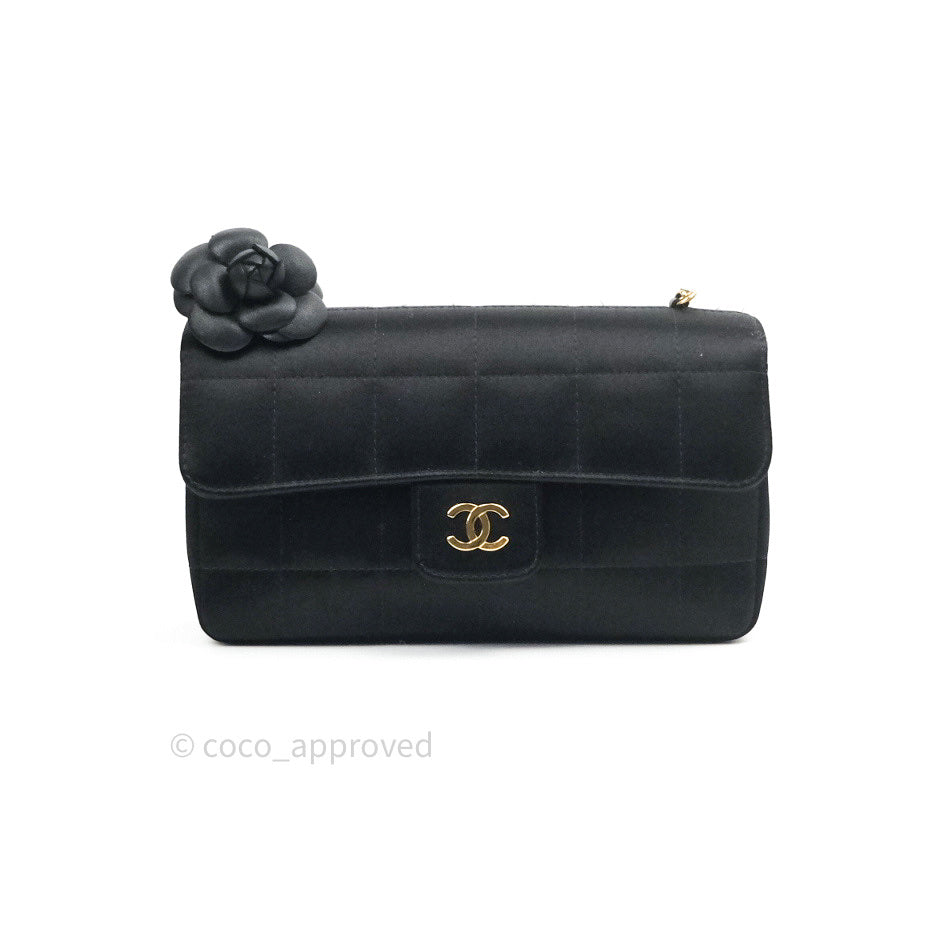 Chanel Satin Camellia Mini Flap Black Gold Hardware