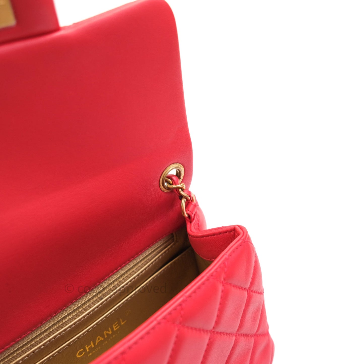 Chanel Mini Square Pearl Crush Quilted Red Lambskin Gold Hardware