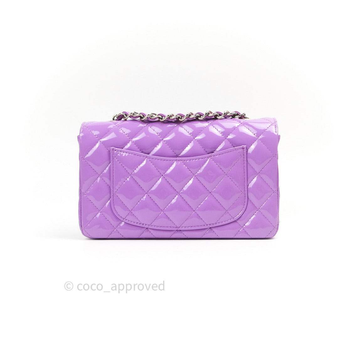 Chanel Quilted Mini Rectangular Purple Patent Leather Light Gold Hardware 20S