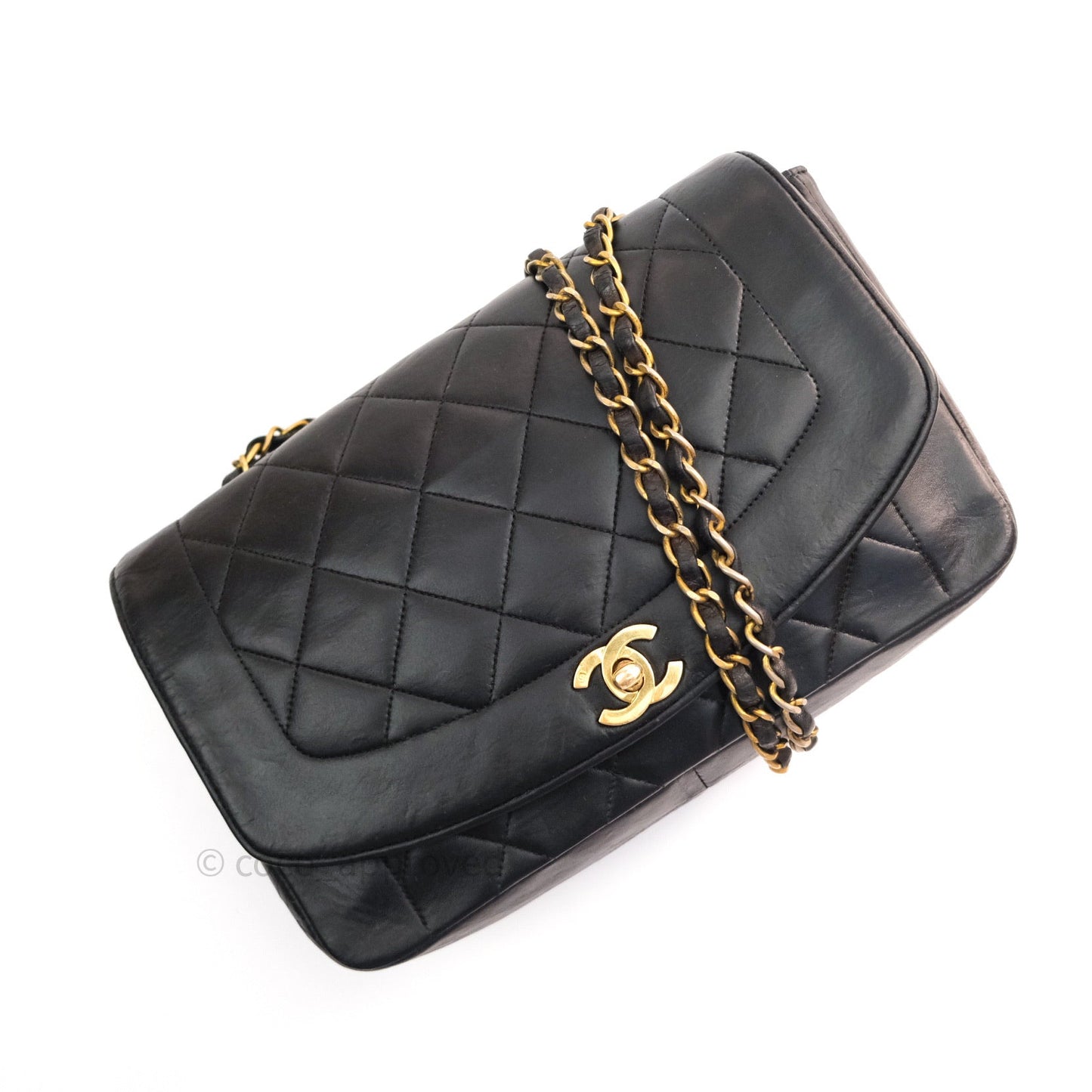 Chanel Black Quilted Lambskin Medium Vintage Classic Diana Flap Bag
