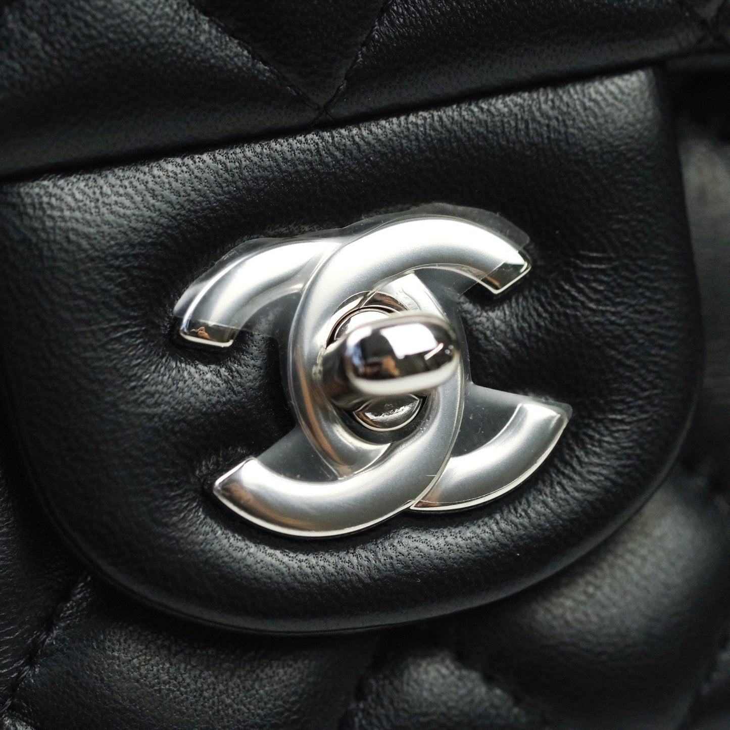 Chanel Quilted Mini Rectangular Black Lambskin Silver Hardware