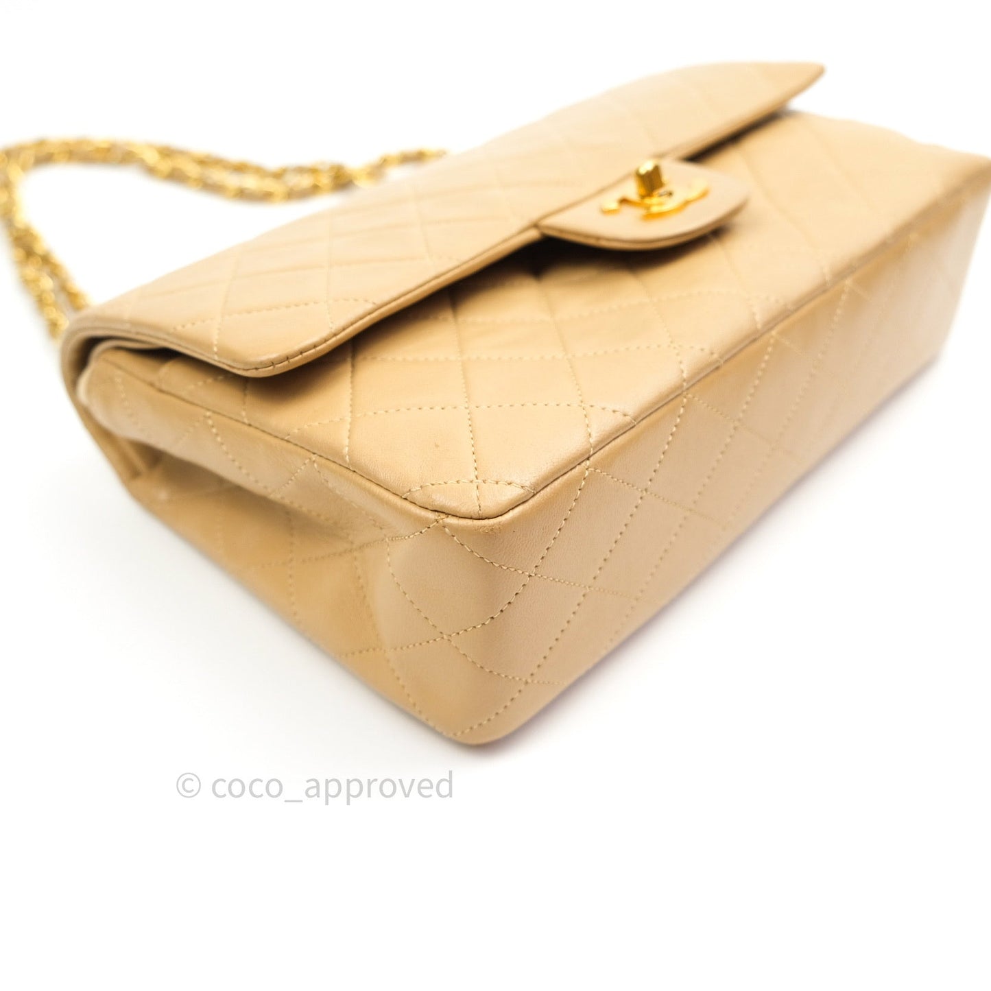 Chanel Vintage Classic Double Flap M/L Beige Lambskin 24K Gold Hardware