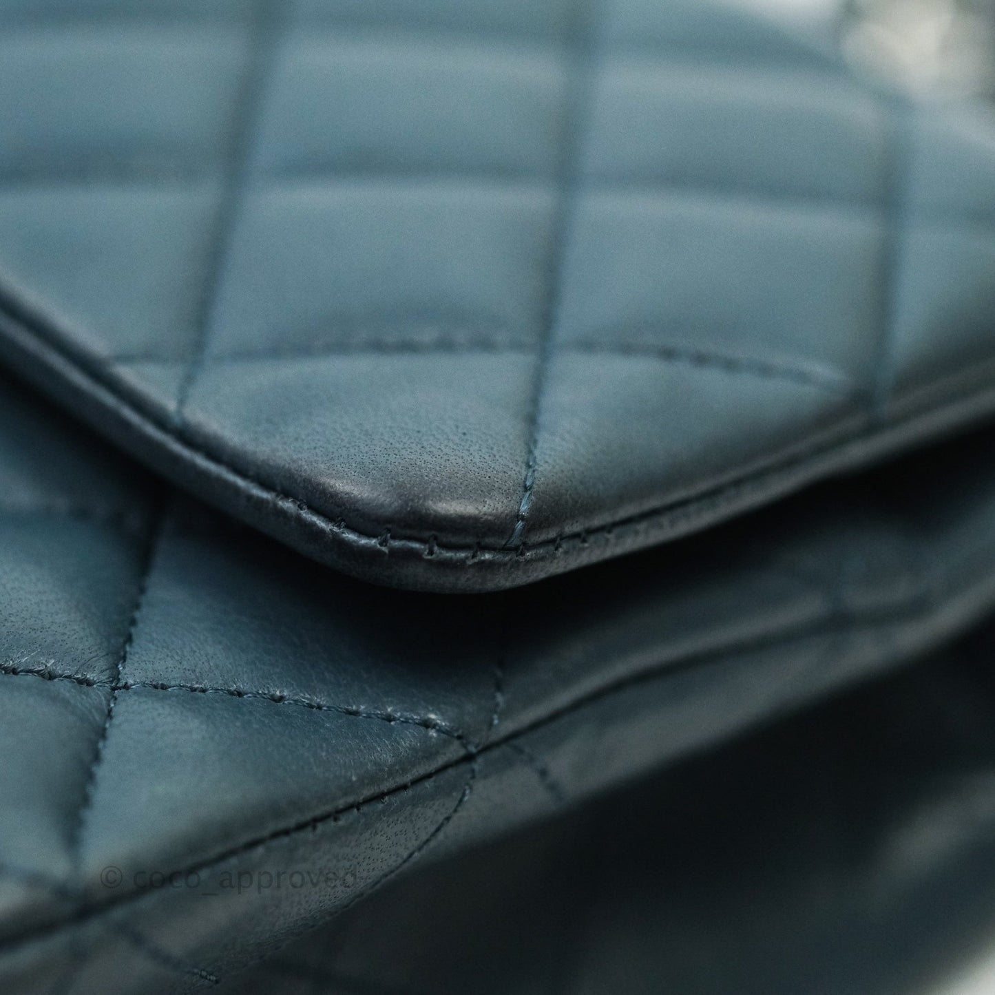 Chanel Classic M/L Medium Double Flap Blue Silver Hardware
