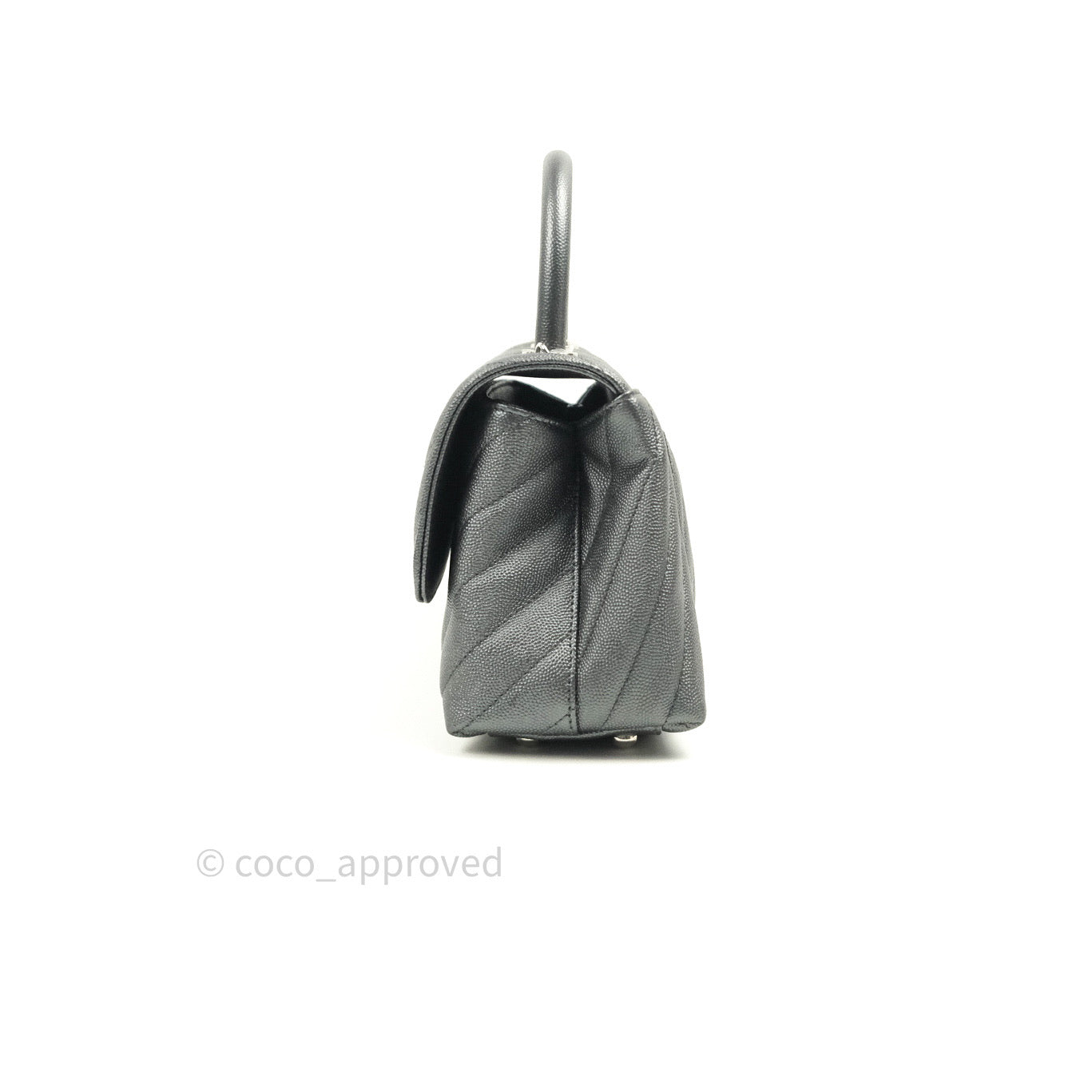 Chanel Coco Handle Chevron Mini Dark Grey Caviar Quilted Dark Silver Hardware