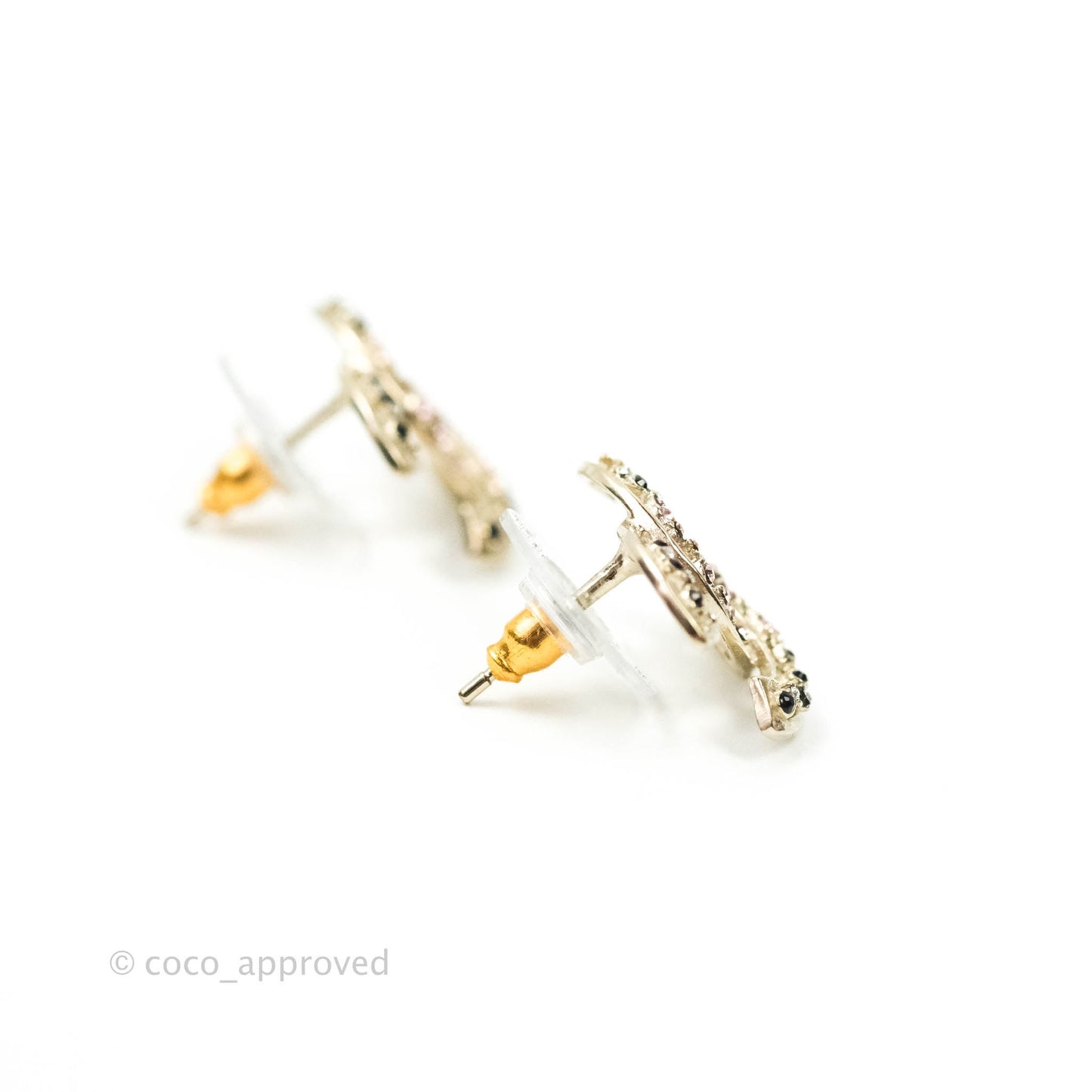 Chanel CC Earrings Gold Tone Pink Crystal 21S