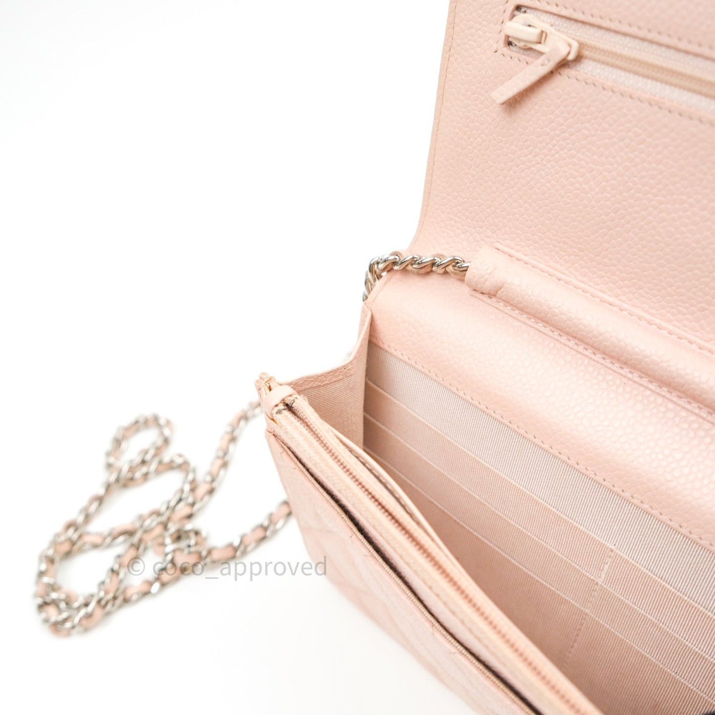 Chanel Quilted Wallet on Chain WOC Baby Pink Caviar Silver Hardware