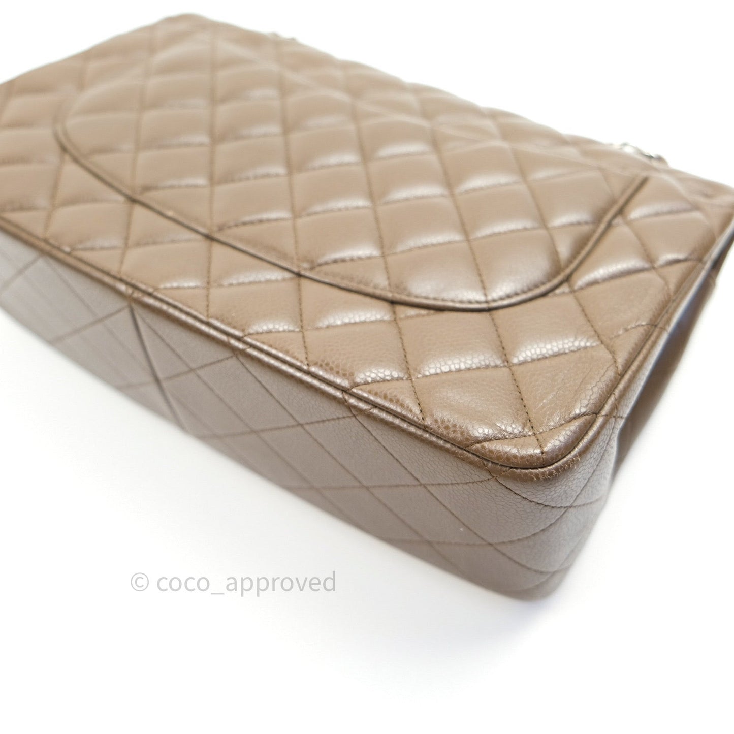 Chanel Classic Double Flap Quilted Jumbo Double Flap Khaki Caviar Silver Hardware