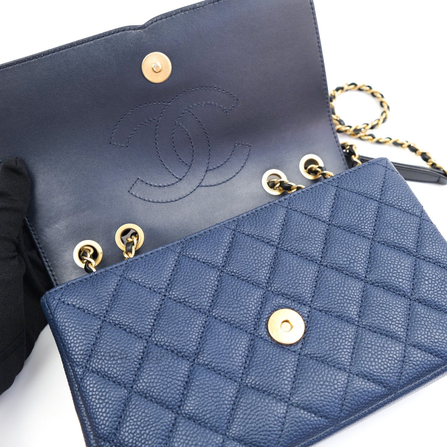 Chanel Caviar Quilted Small CC Filigree Flap Navy Black
